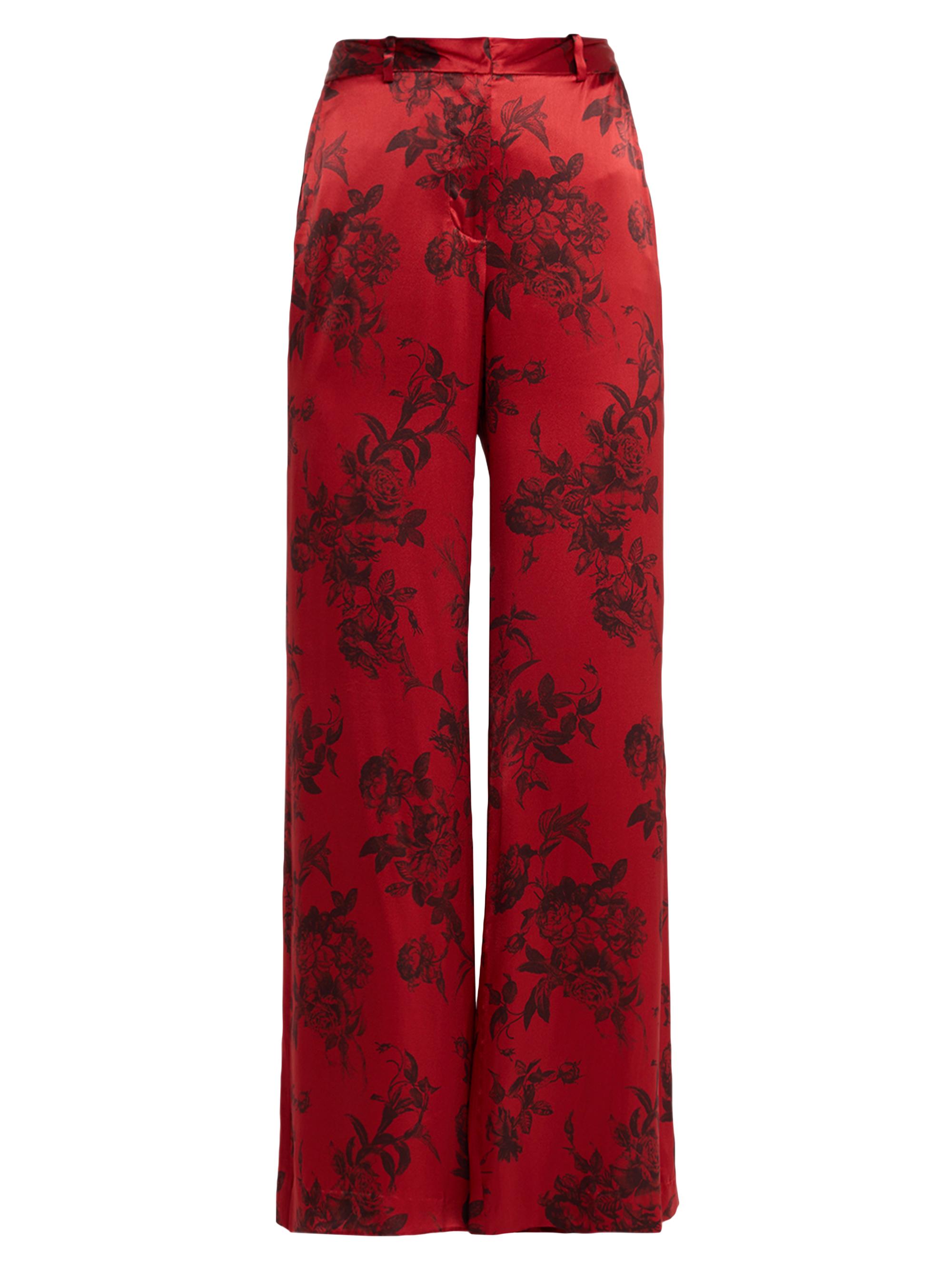Pilar Rose Print Silk Wide-Leg Pants