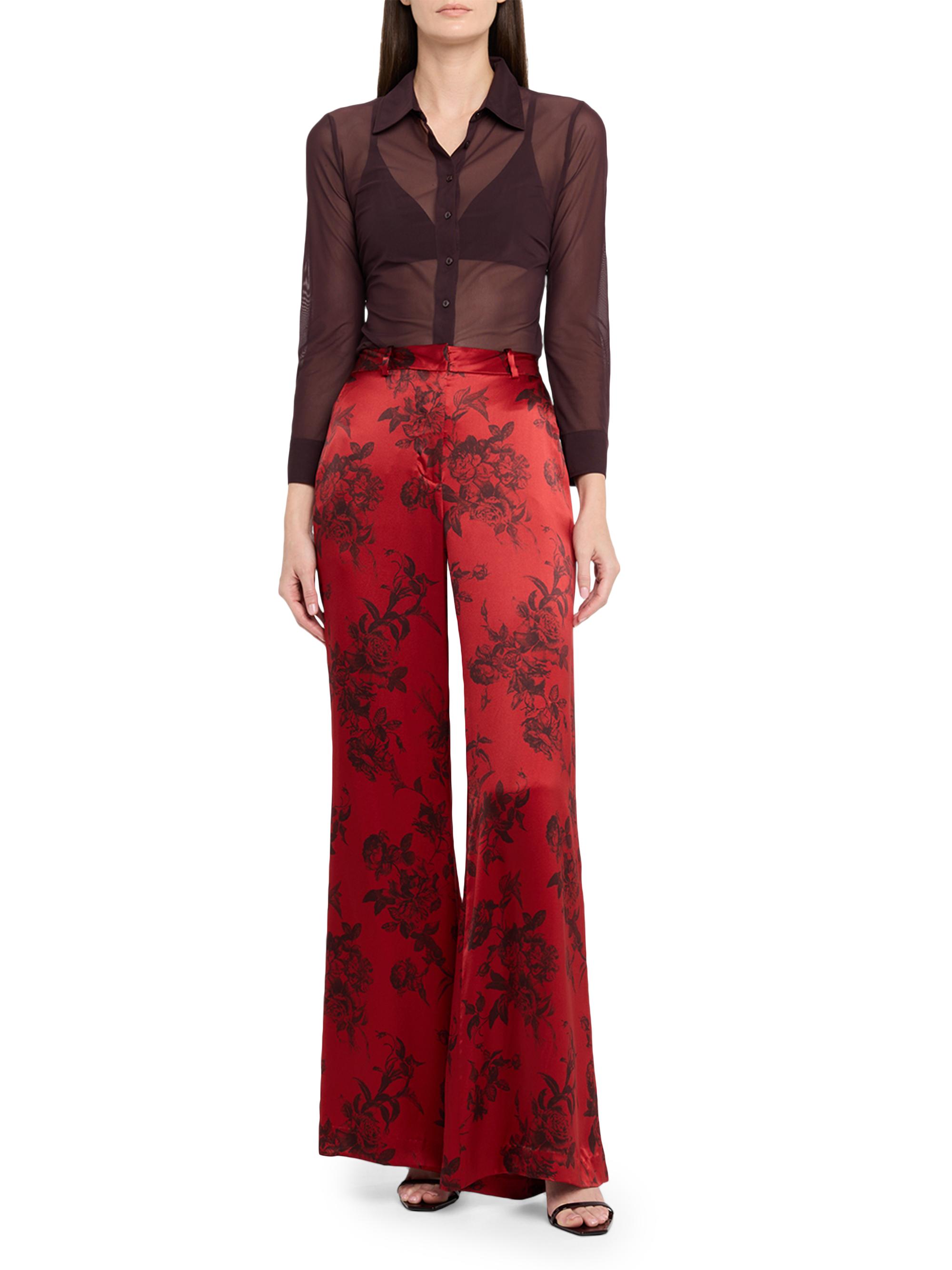 L'AGENCE Pilar Rose Print Silk Wide-Leg Pants | Saks Fifth Avenue