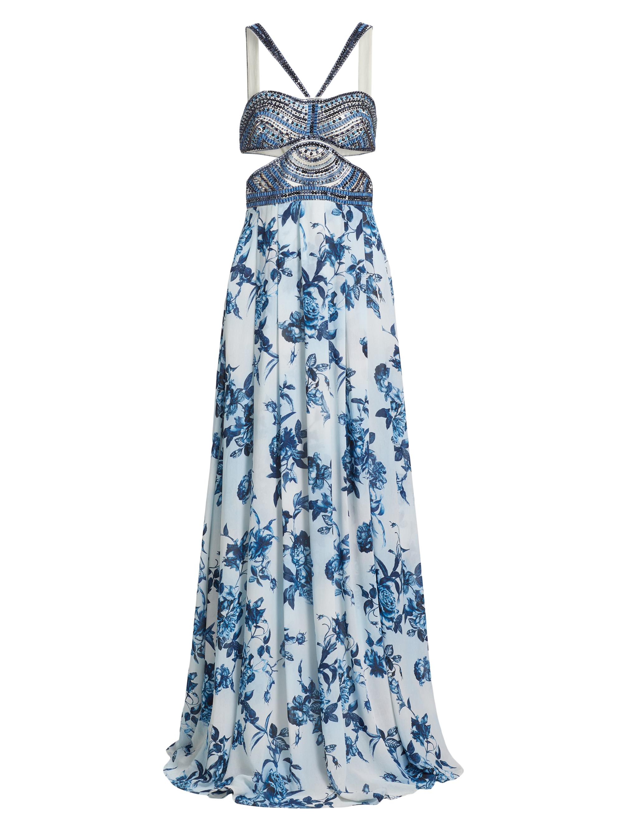 L'AGENCE Women's Annistyn Floral Embellished Gown - White Blue Painterly Floral