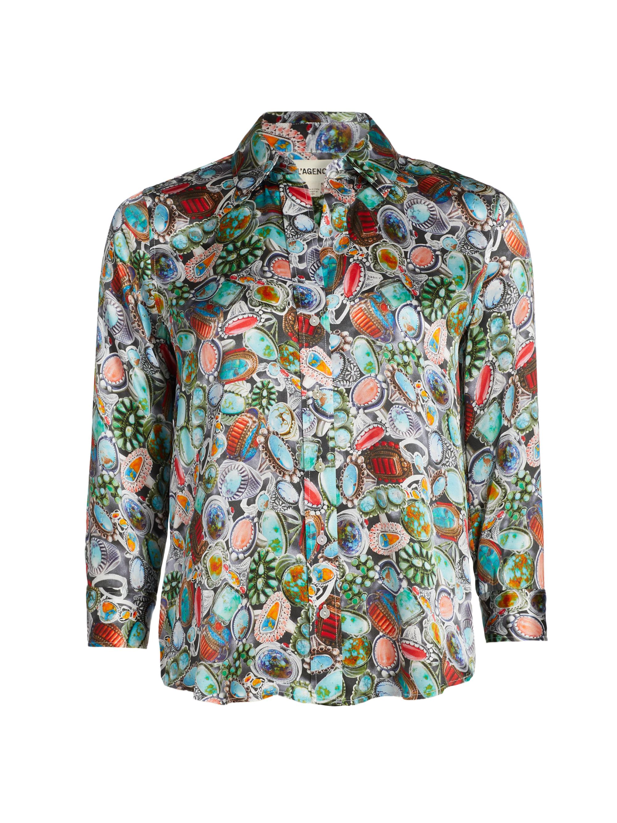 L'AGENCE Women's Dani Floral Silk Blouse - Multi Mix Turquoise Rings