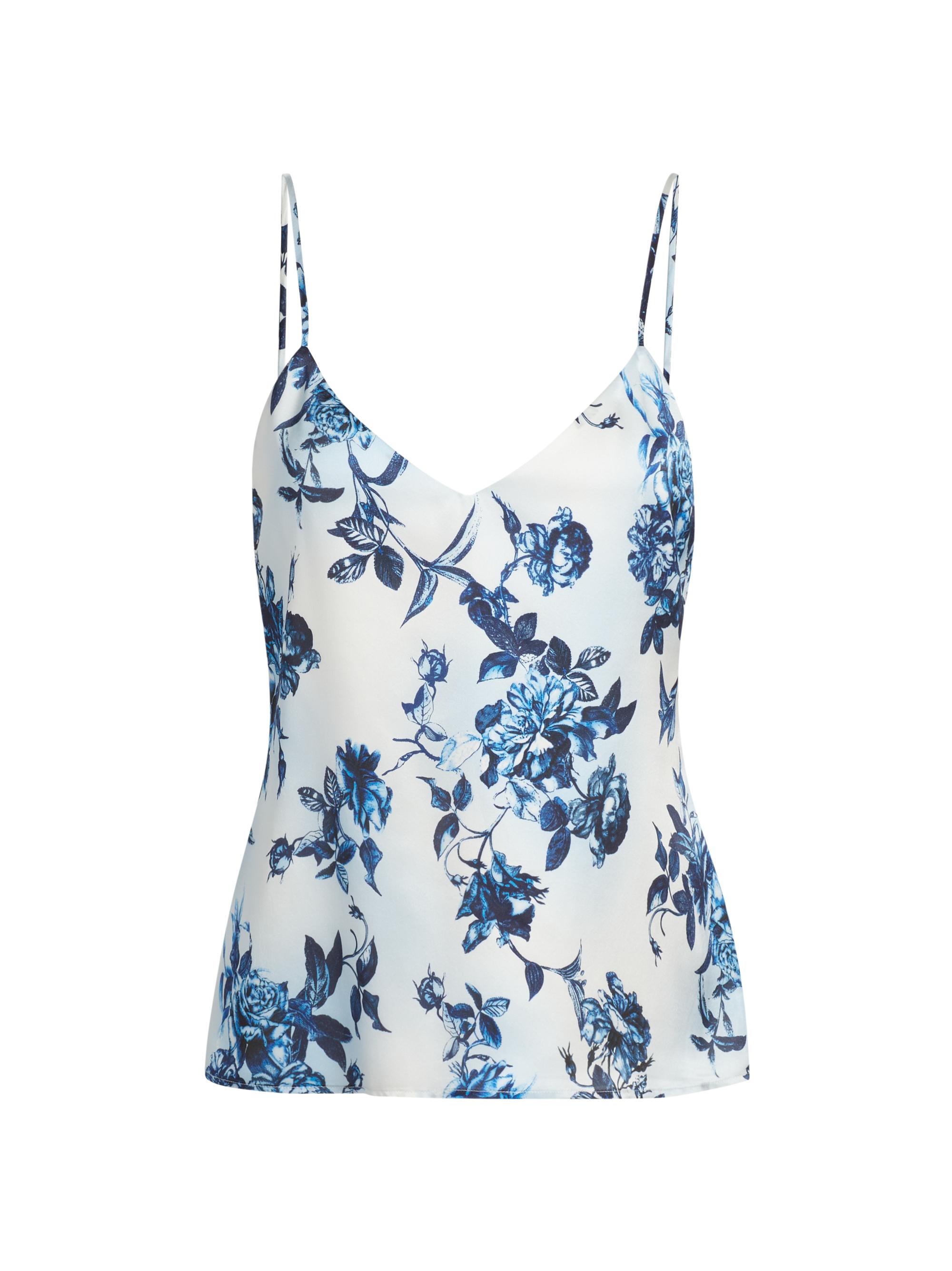 L'AGENCE Women's Jane Floral Silk Top - White Blue Painterly Floral