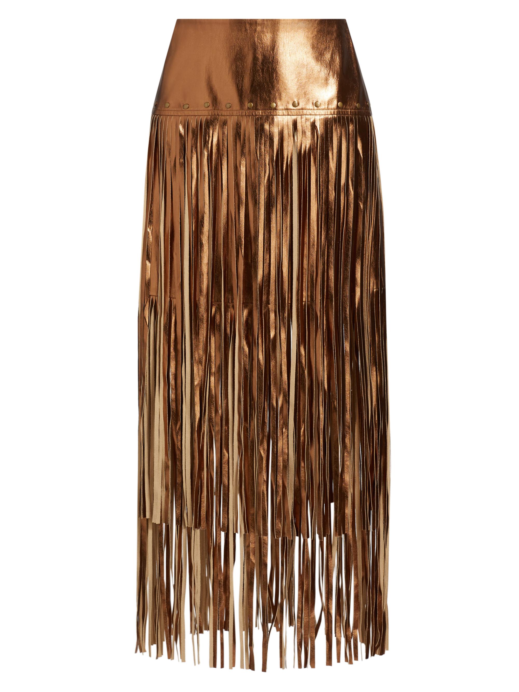 L'AGENCE Women's Karolina Studded Fringe Skirt - Metallic Bronze Gold
