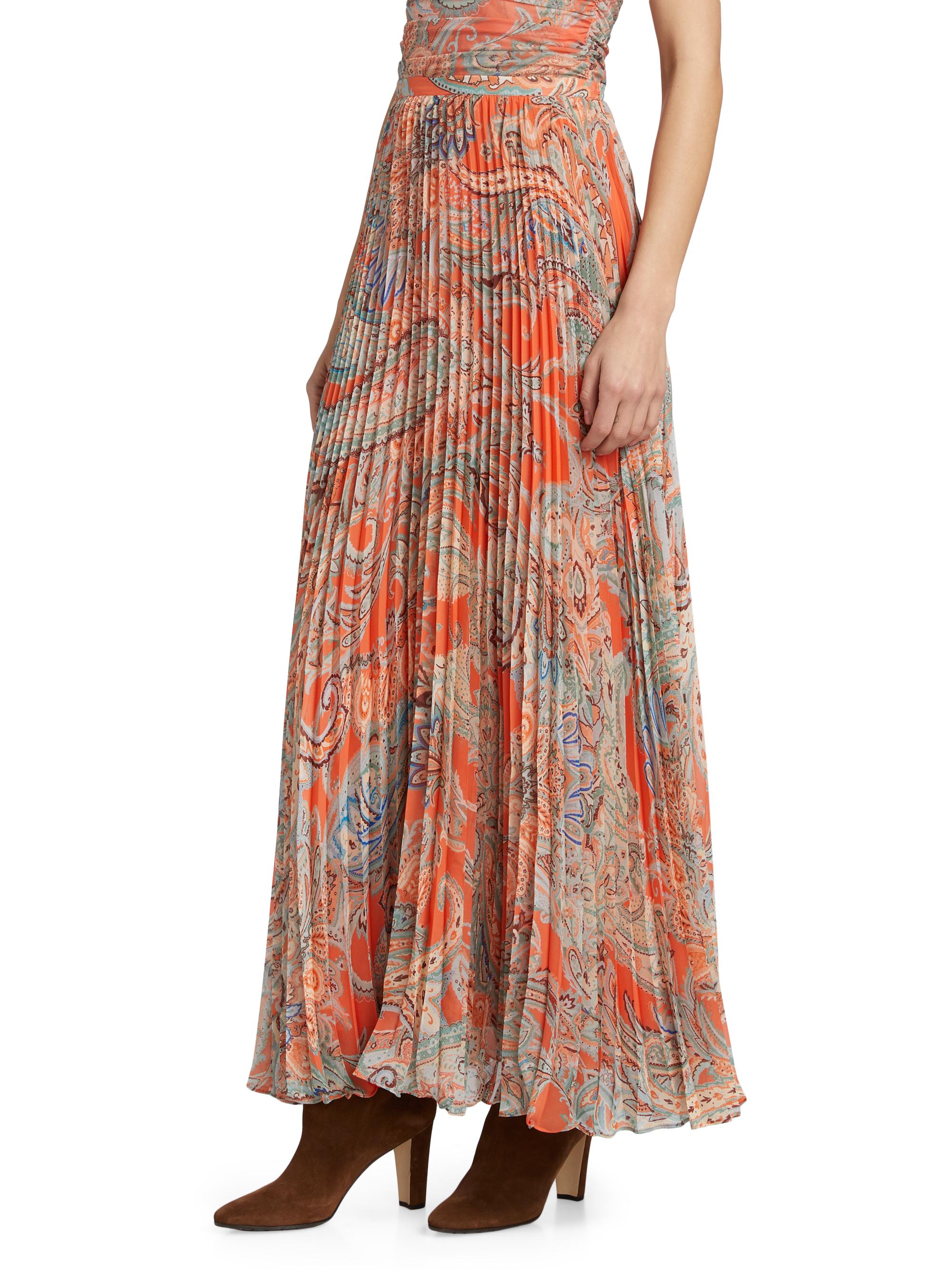 L'AGENCE Torin Paisley Pleated Maxi Skirt | Saks Fifth Avenue