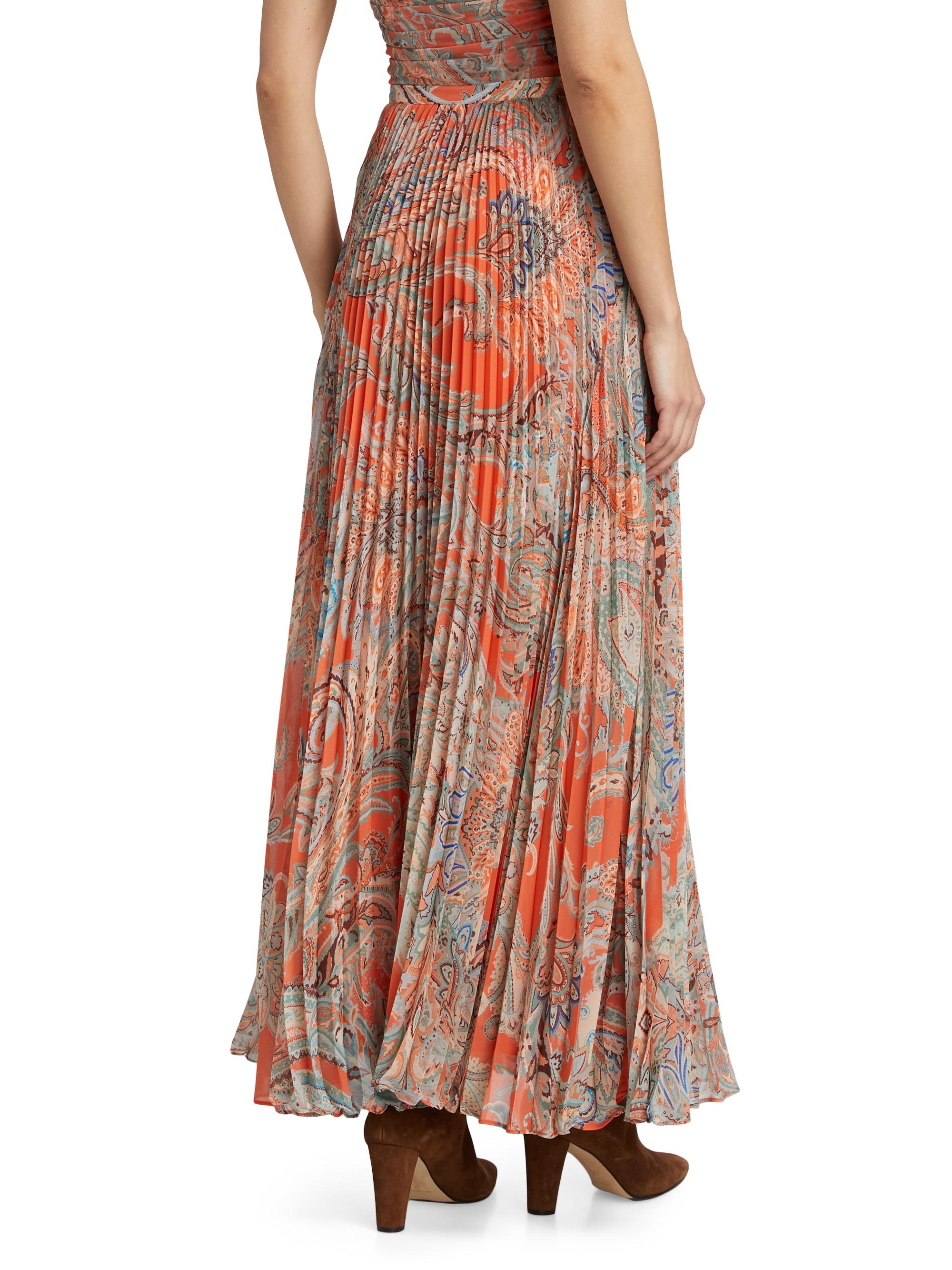 L'AGENCE Torin Paisley Pleated Maxi Skirt | Saks Fifth Avenue