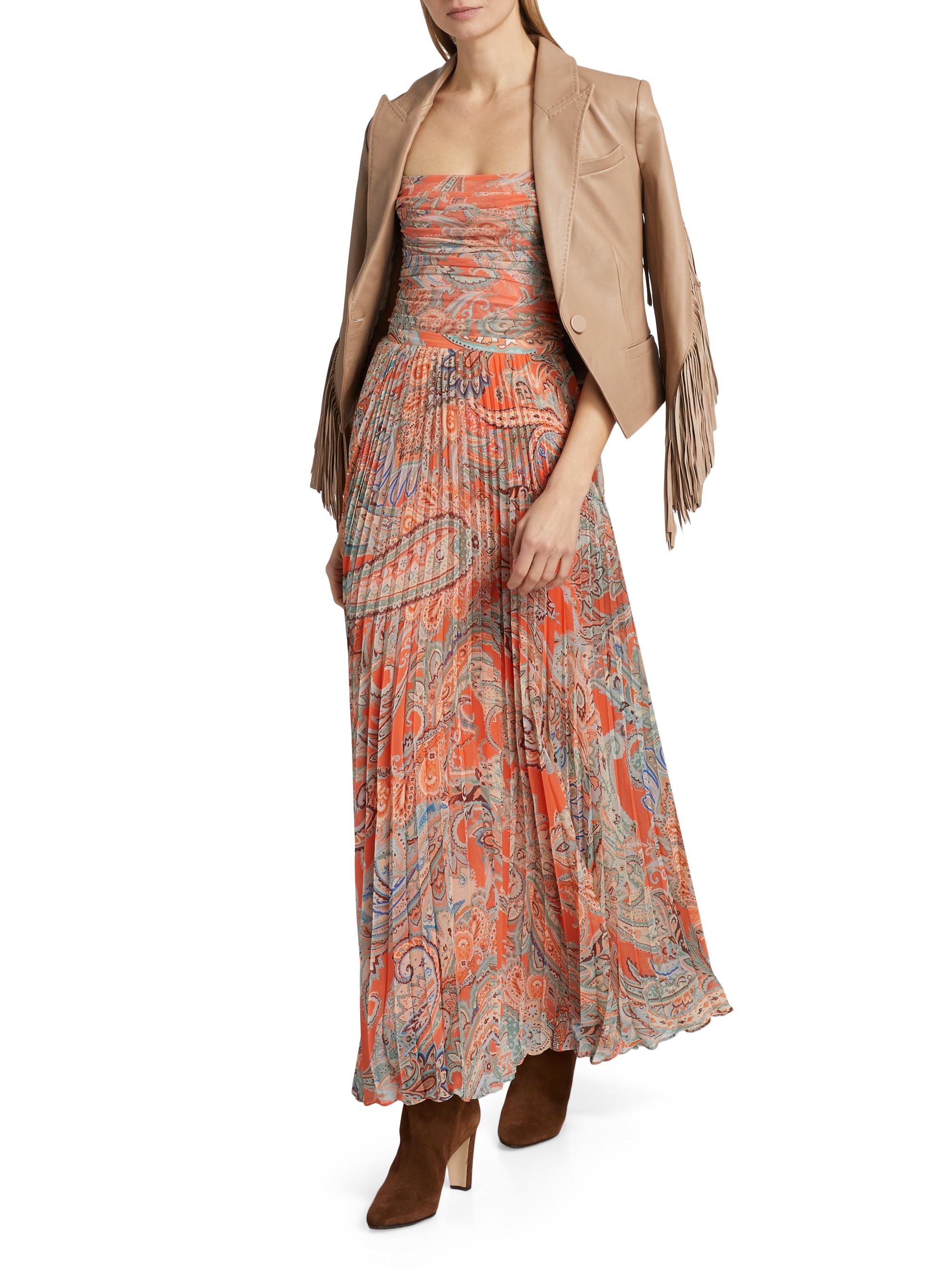 L'AGENCE Torin Paisley Pleated Maxi Skirt | Saks Fifth Avenue