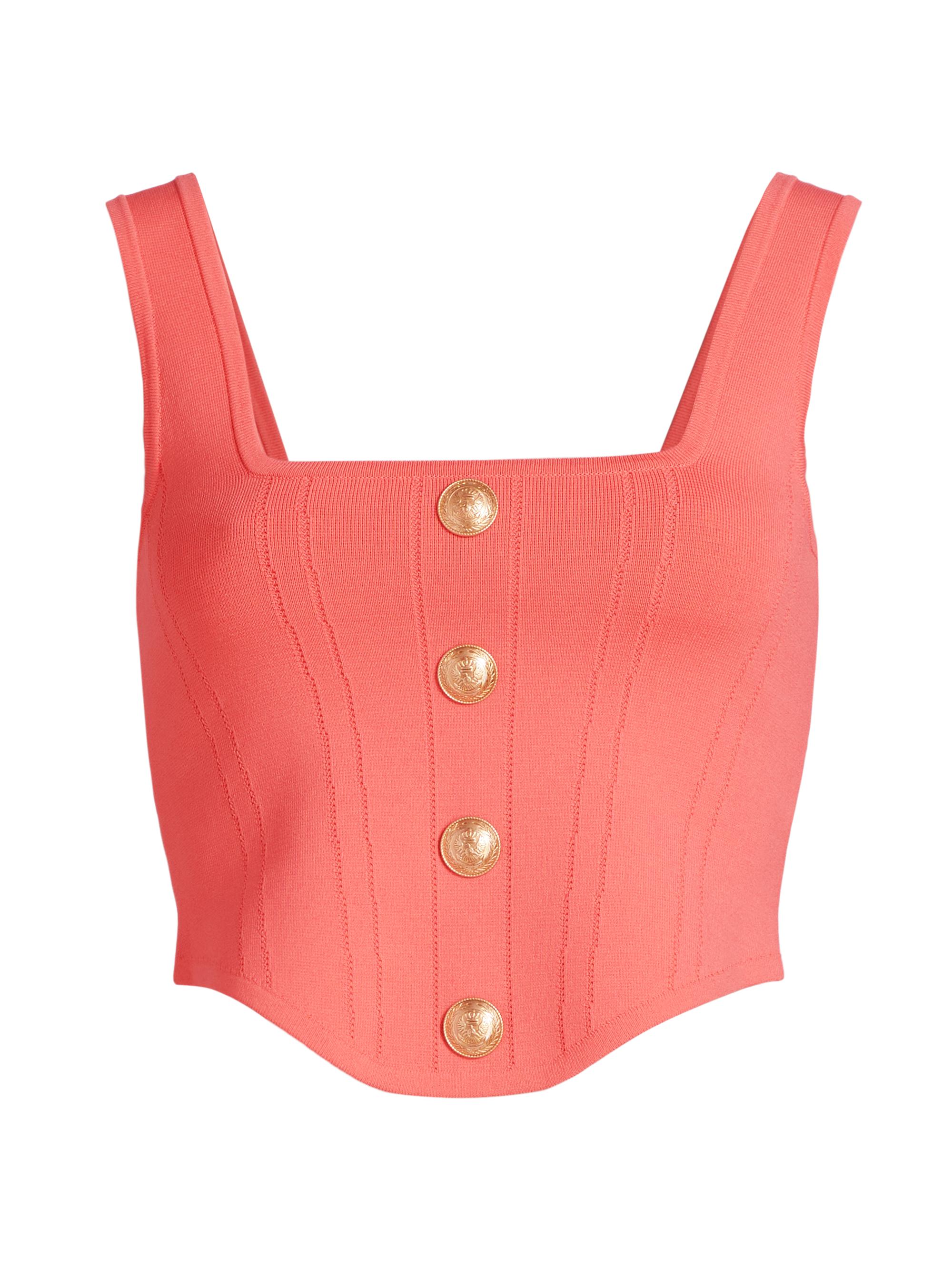 L'AGENCE Women's Saga Knit Corset Button-Front Top - Coral Rose Gold