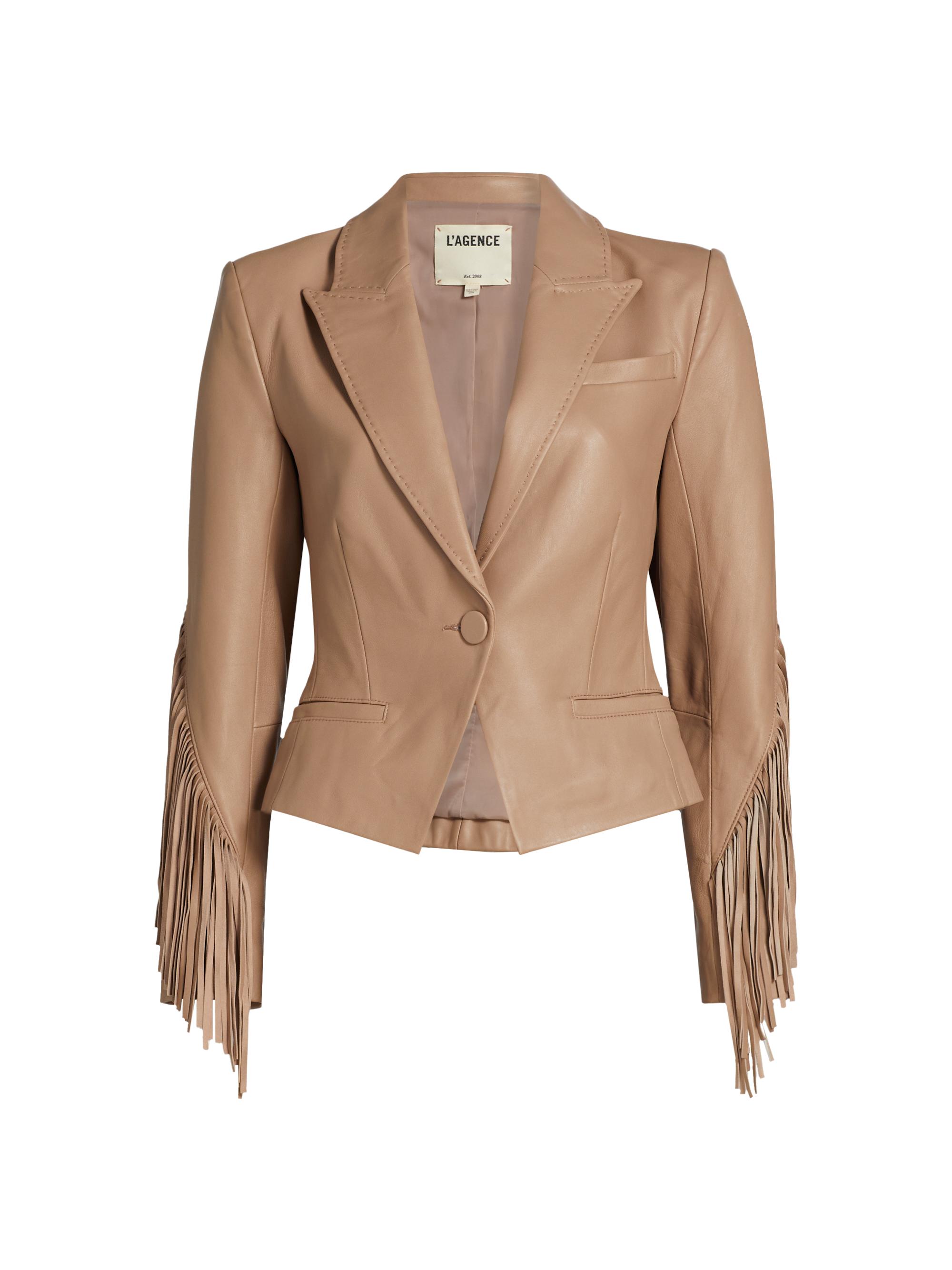 L'AGENCE Women's Vashti Leather Fringe Single-Breasted Blazer - Dark Cappuccino