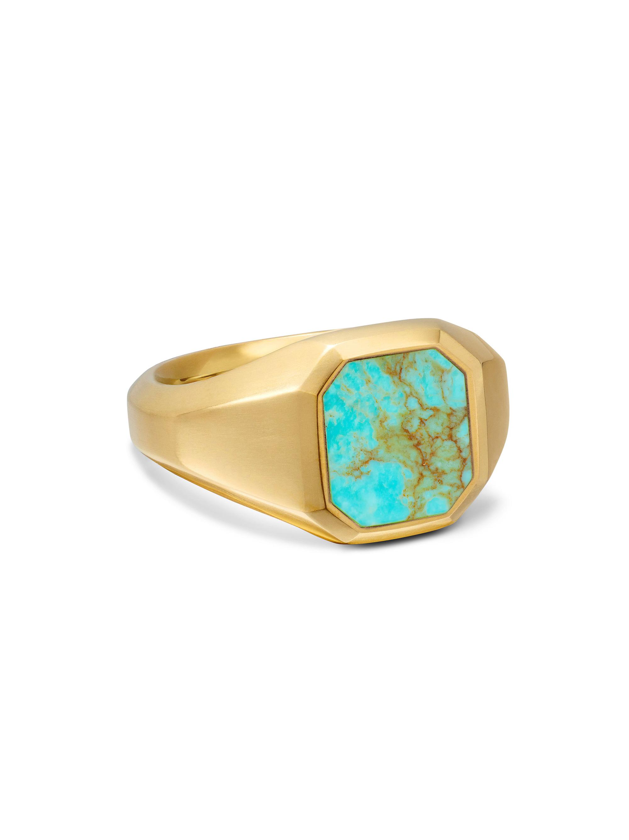David Yurman Men's Streamline Signet Ring in 18K Yellow Gold - Turquoise