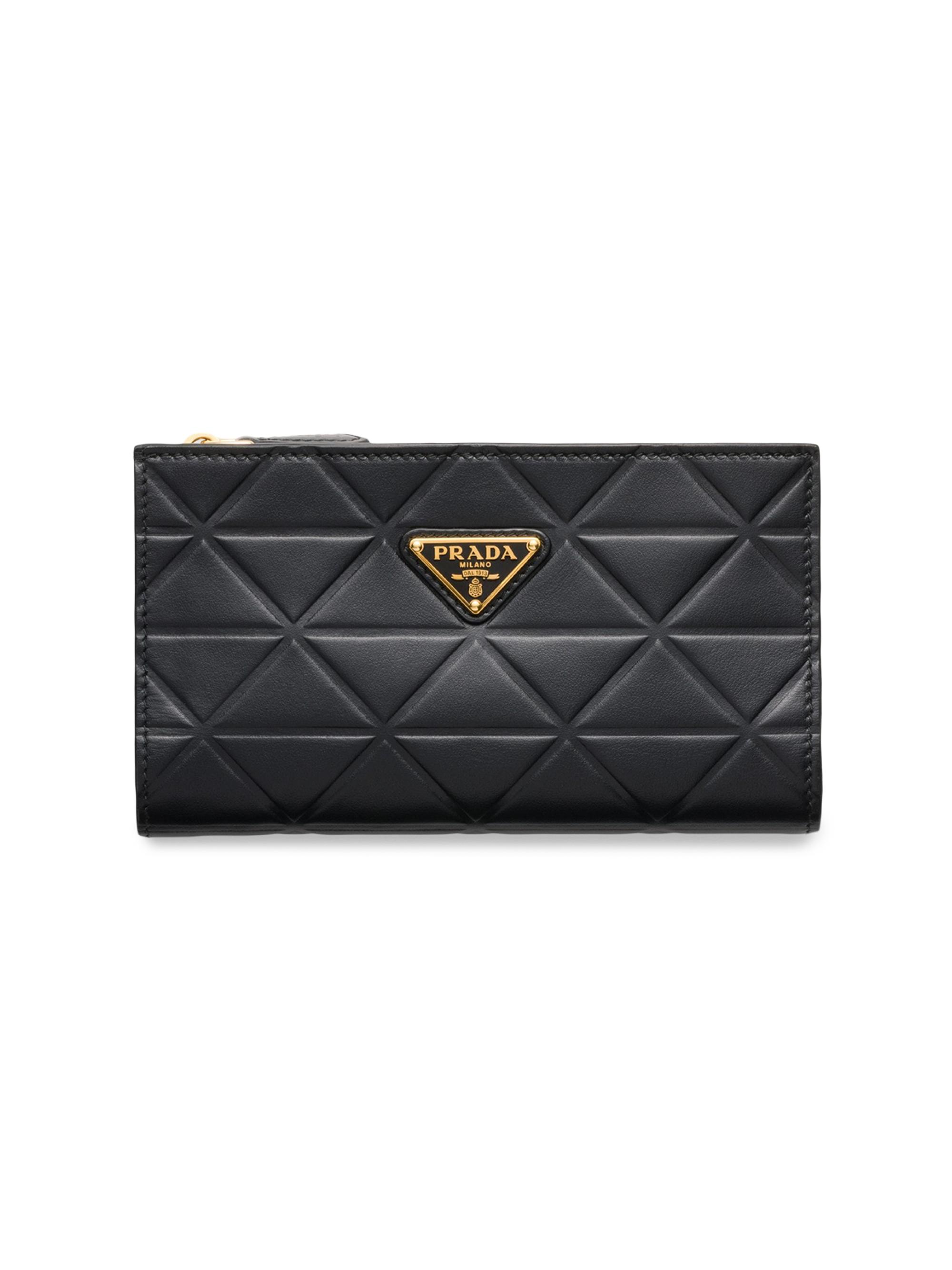 Prada Women's  Leather Wallet with Triangle Motif - Black