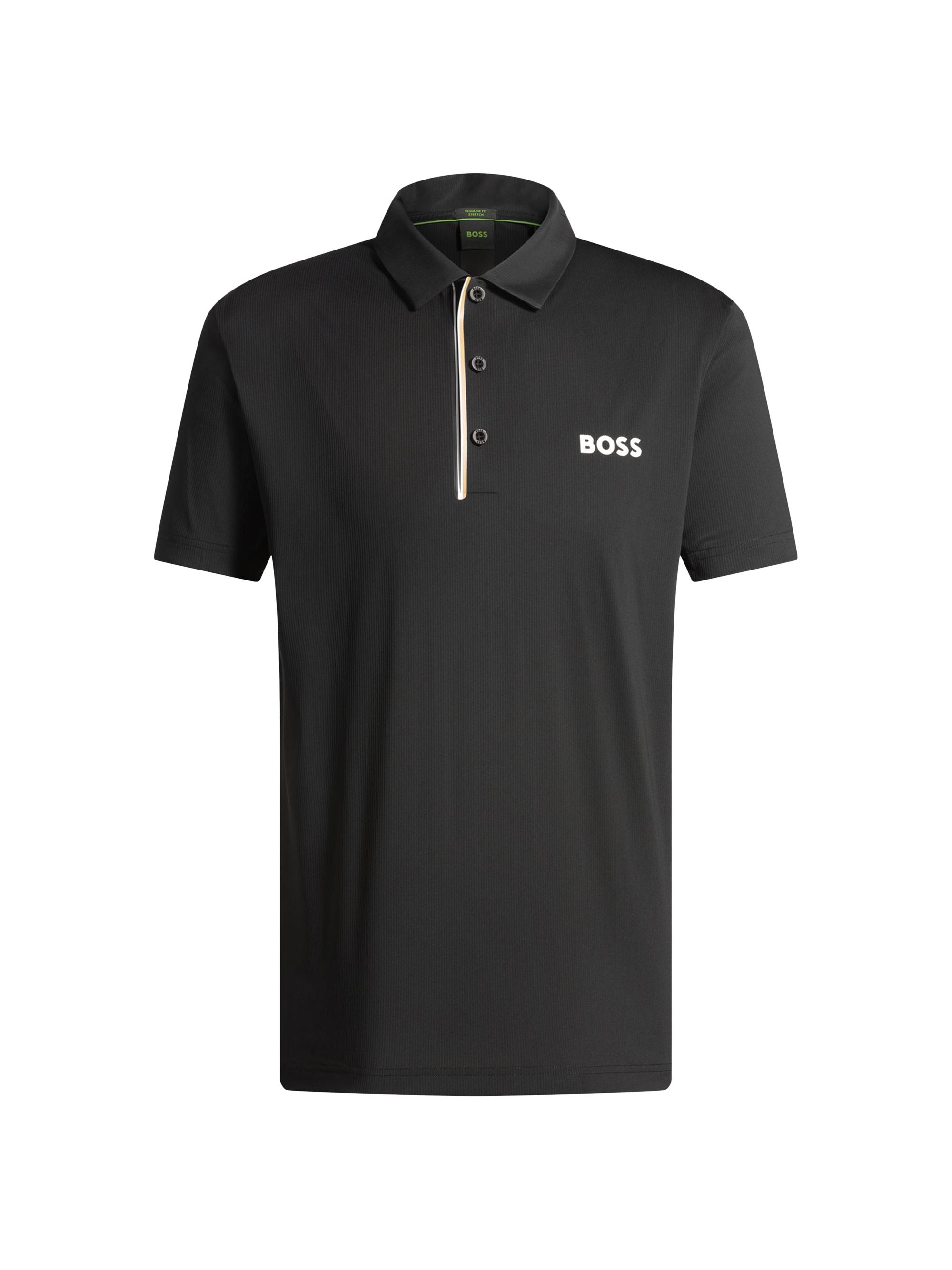 BOSS Men's Paddy Polo Shirt in Quick-Dry Ribbed Fabric - Dark Blue