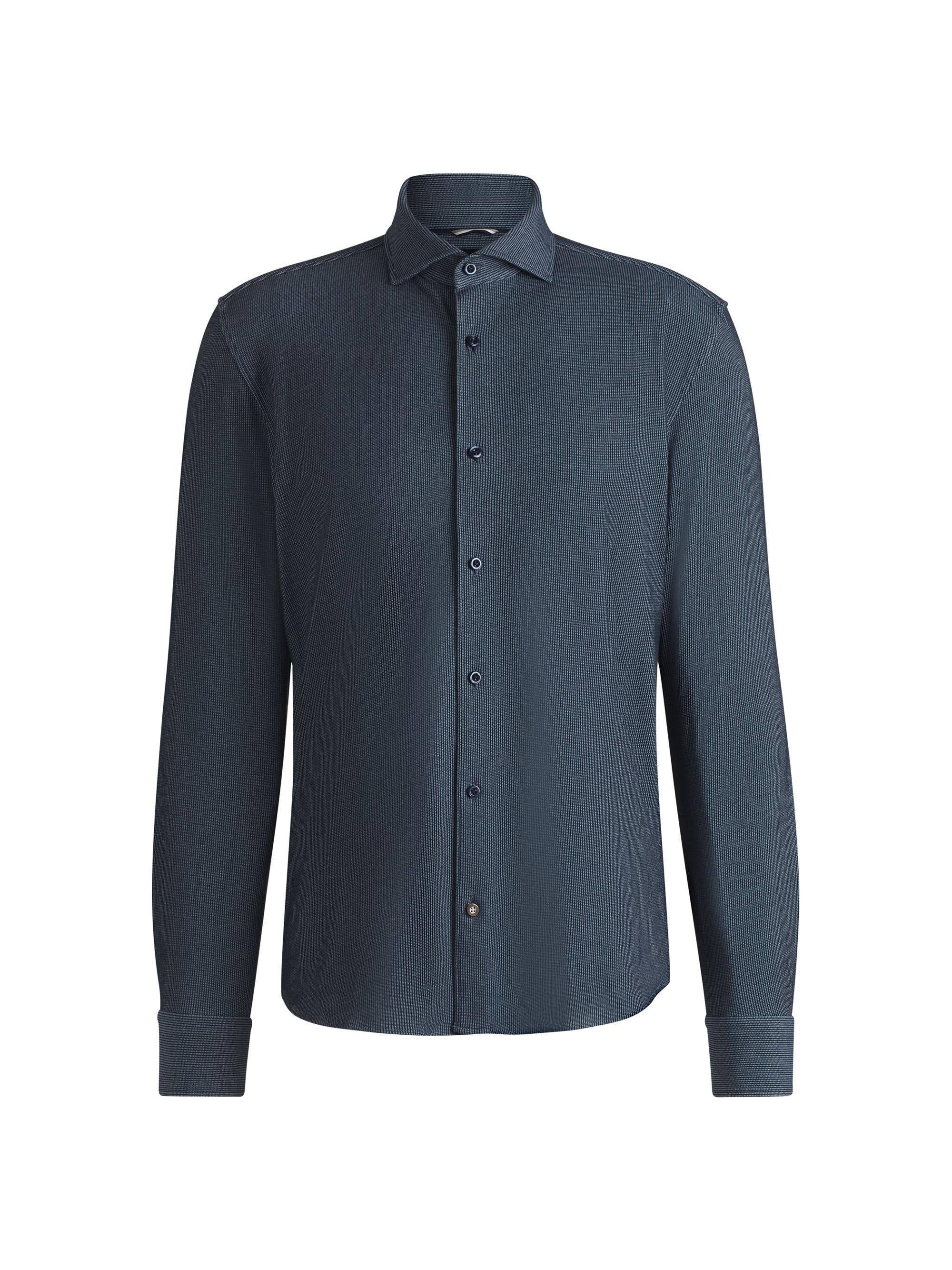 BOSS Men's Casual-Fit Shirt in Micro-Check Stretch Cotton - Dark Blue