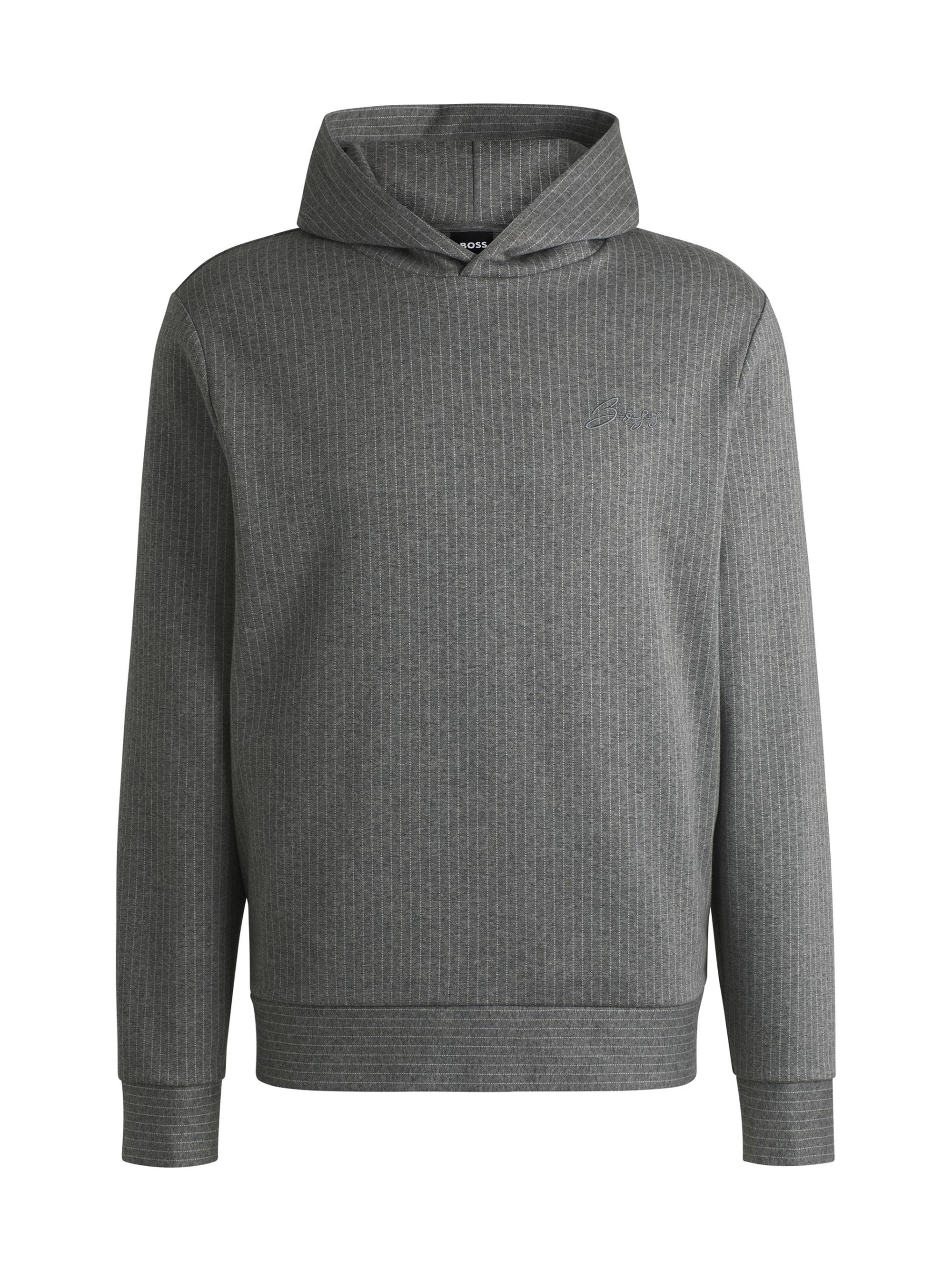BOSS Men's Regular-Fit Hoodie in a Pinstripe Cotton - Grey