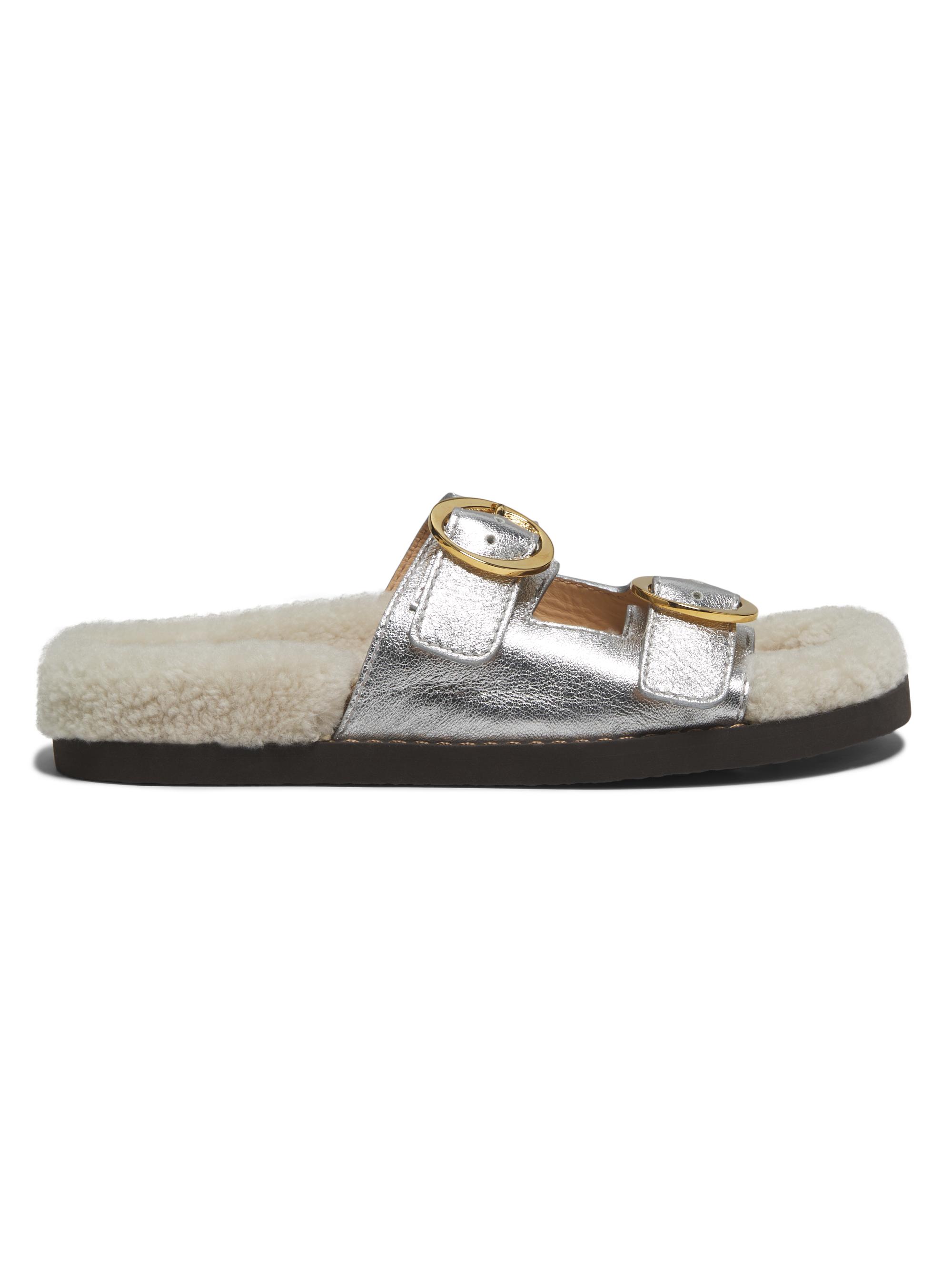 Odissì Women's Yuki Metallic Leather Shearling Lined Flats - Silver