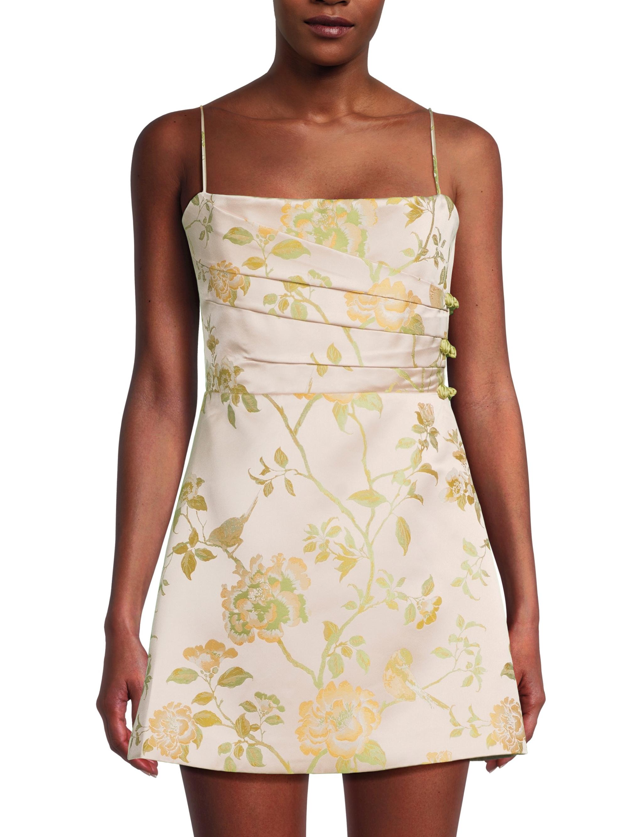 Sau Lee Mari Gathered Floral A-Line Minidress | Saks Fifth Avenue