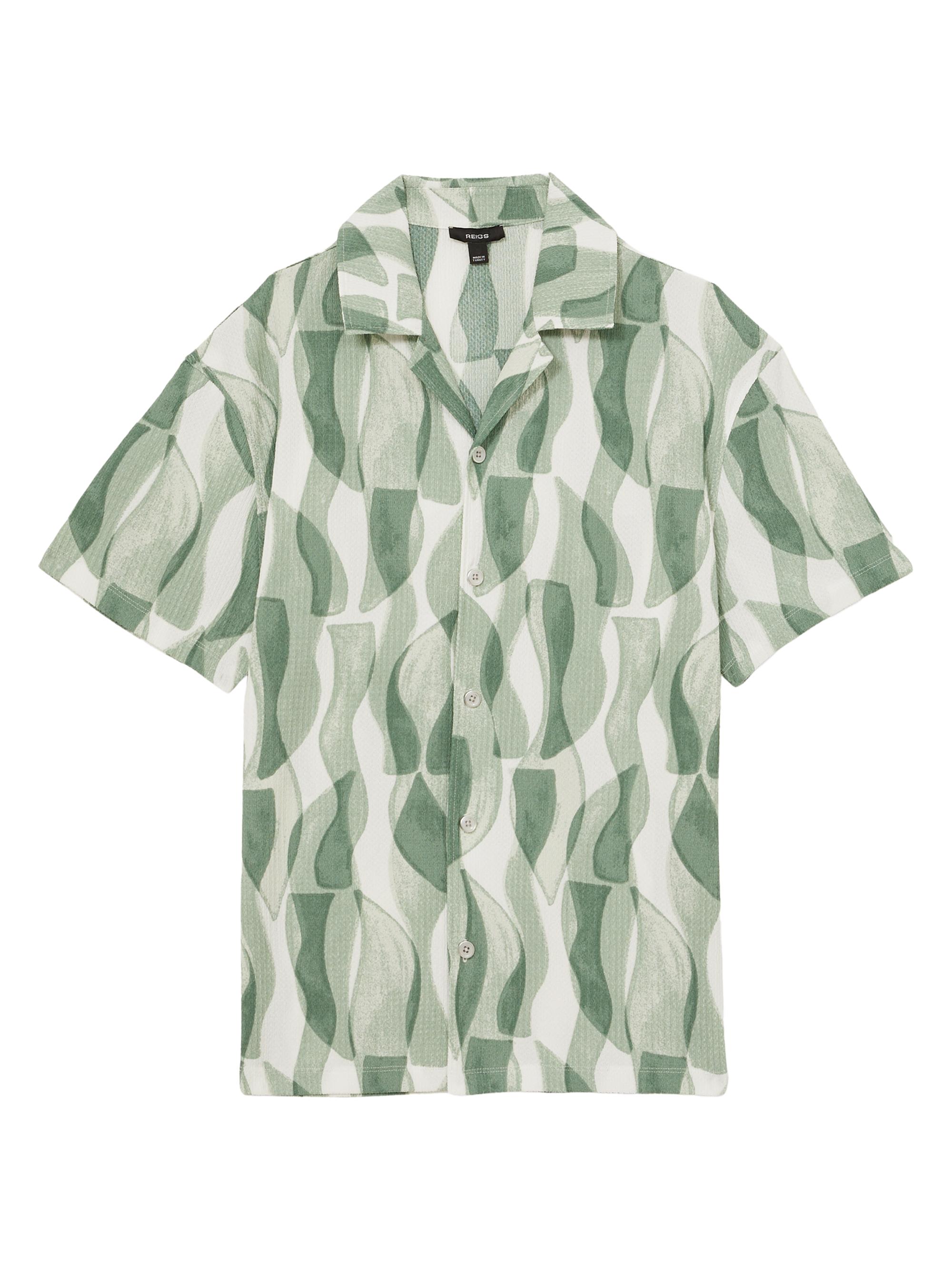 Reiss Men's Taro Textured Printed Cuban Shirt - Sage Green