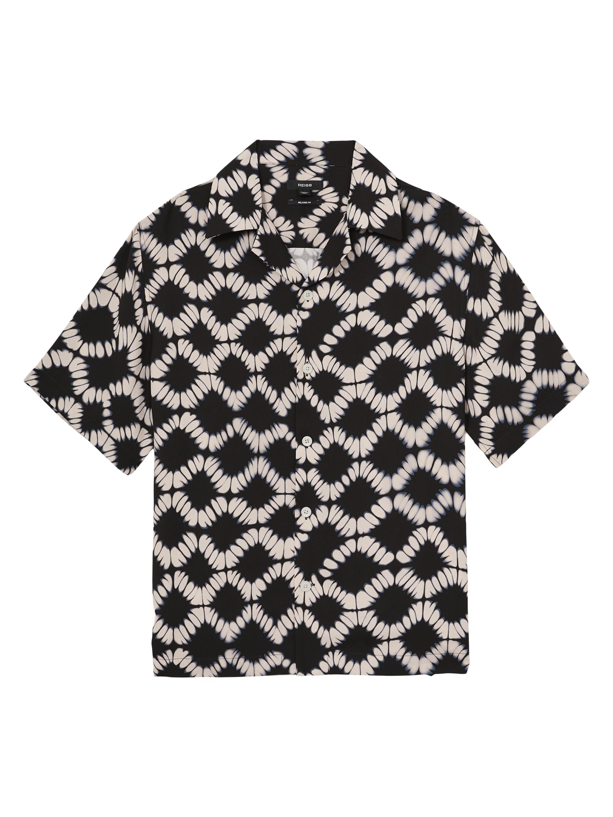 Reiss Men's Makarb Abstract Floral Cuban Shirt - Black Multi