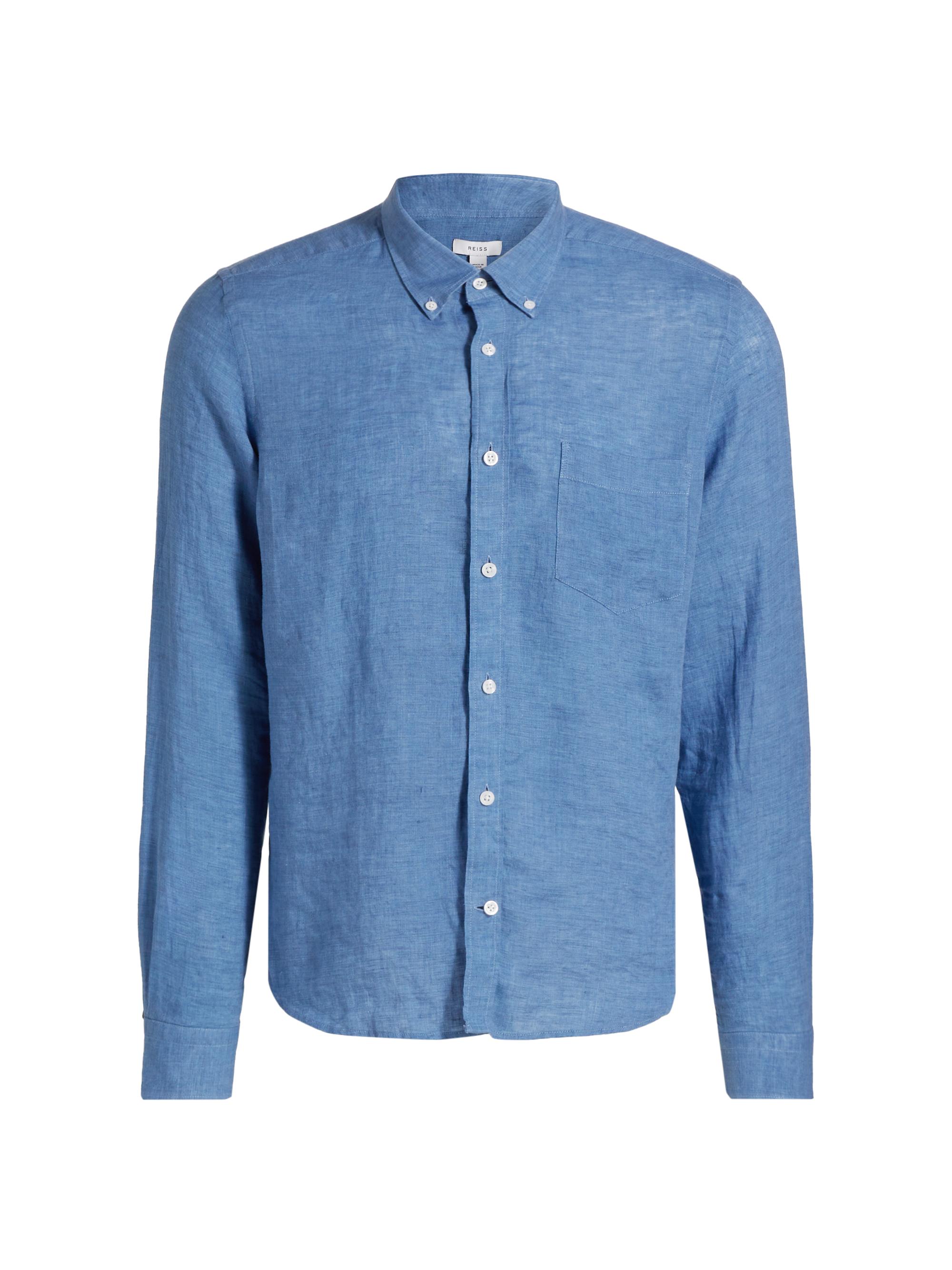 Reiss Men's Queens Linen Button-Down Shirt - Airforce Blue