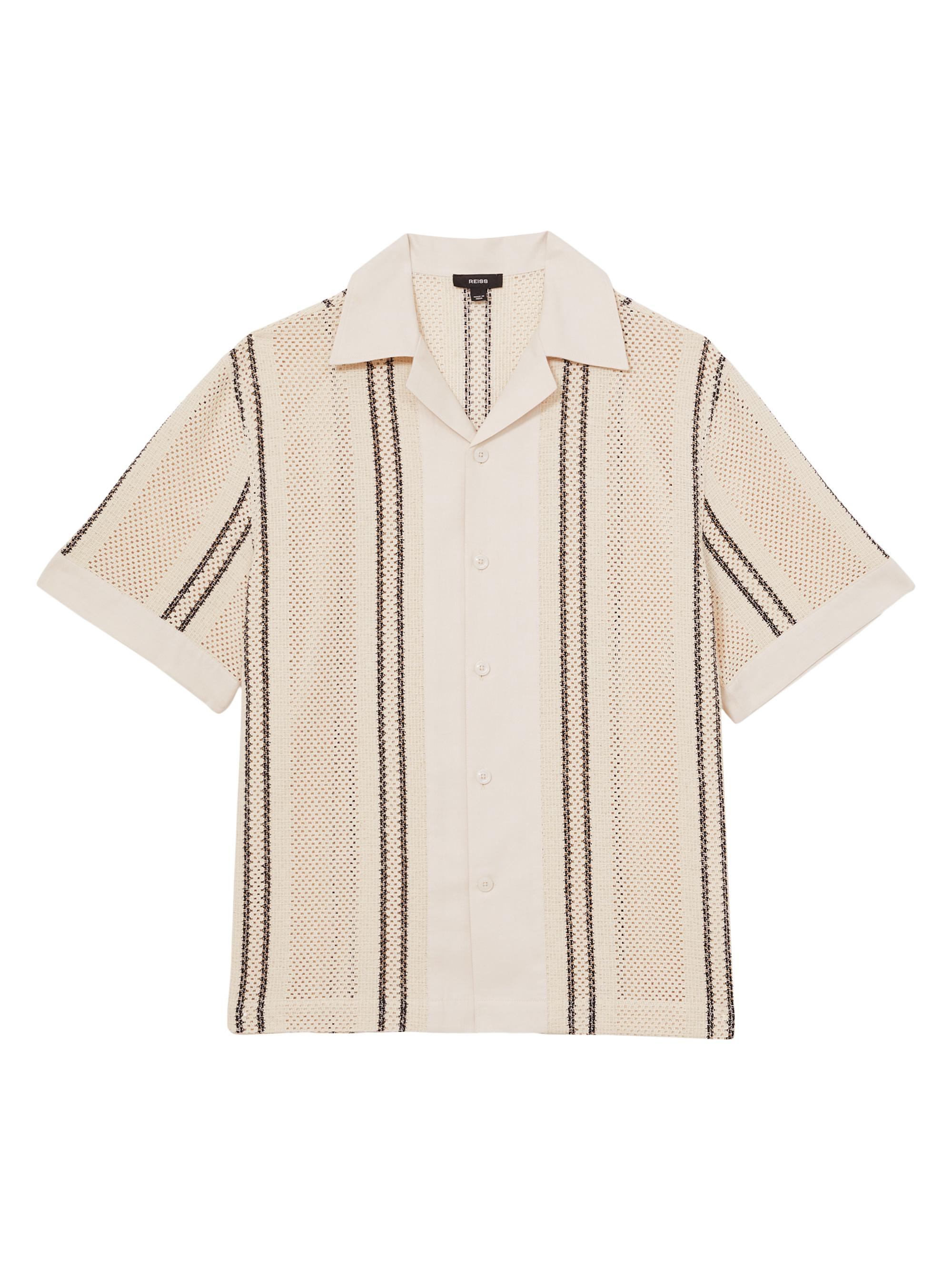 Reiss Men's Opal Stripe Crochet Cuban Shirt - Off White Navy