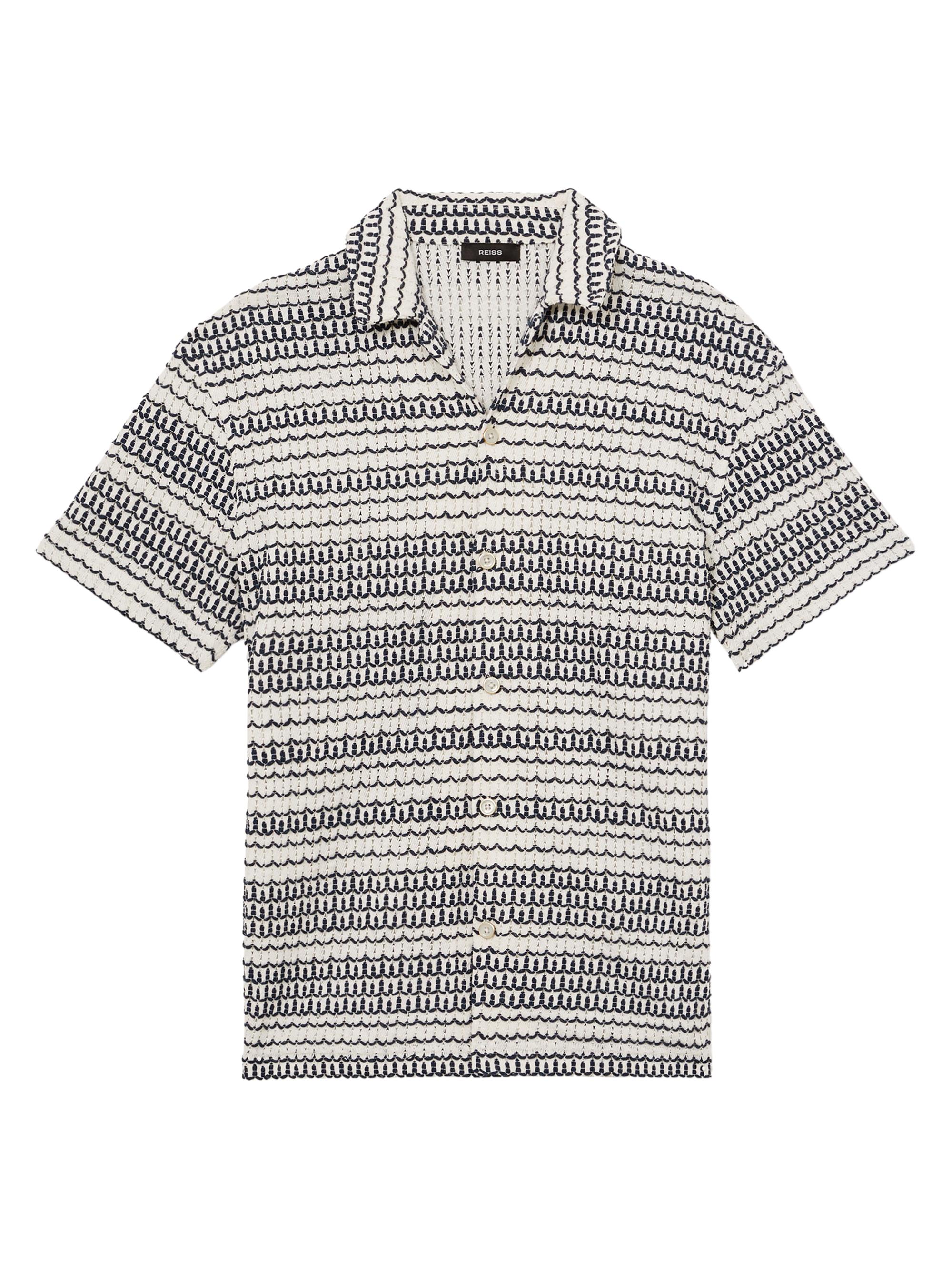 Reiss Men's Chez Embroidered Crochet Cuban Shirt - White Black