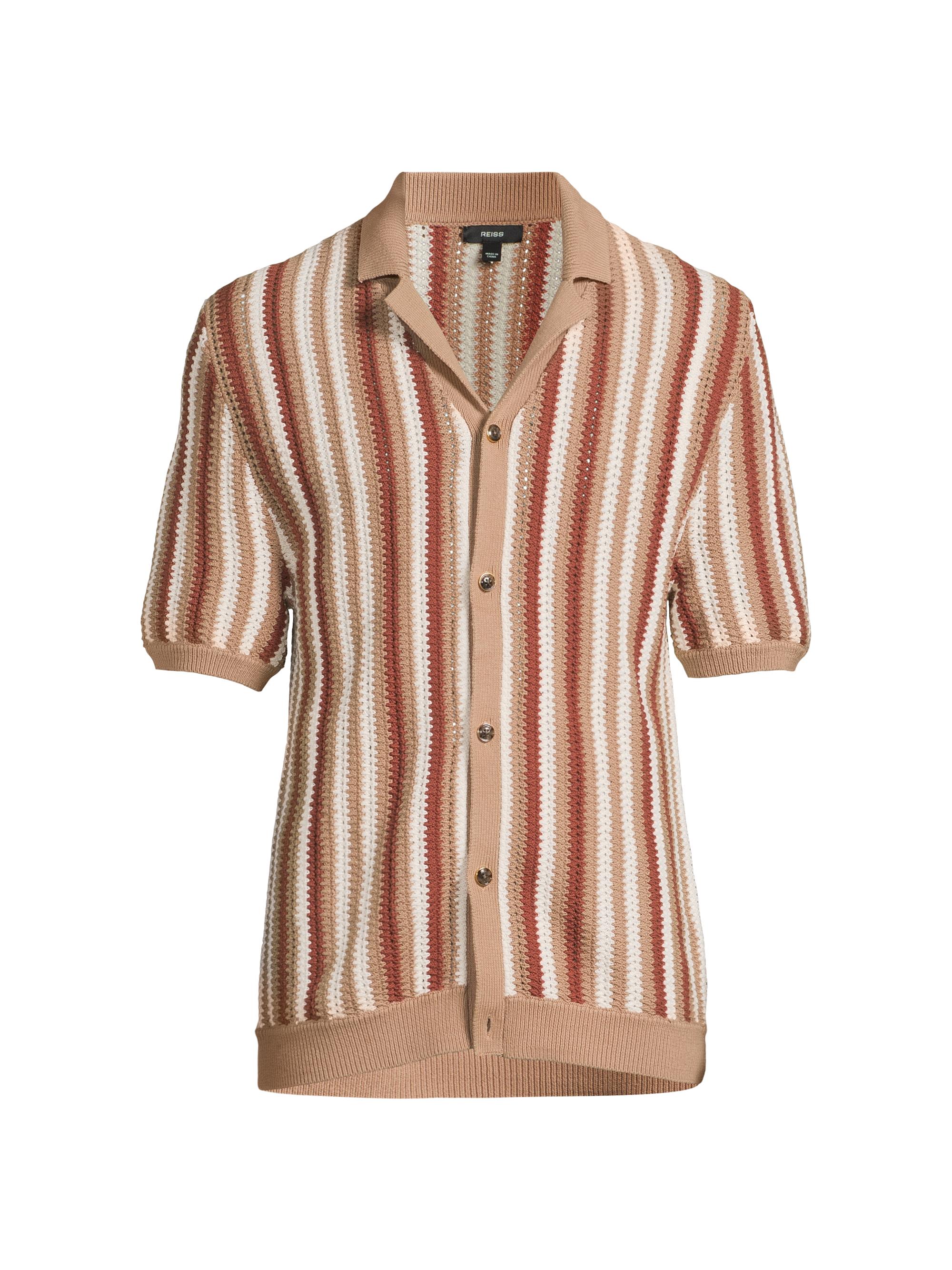 Reiss Men's Carrington Striped Crochet Shirt - Camel Multi