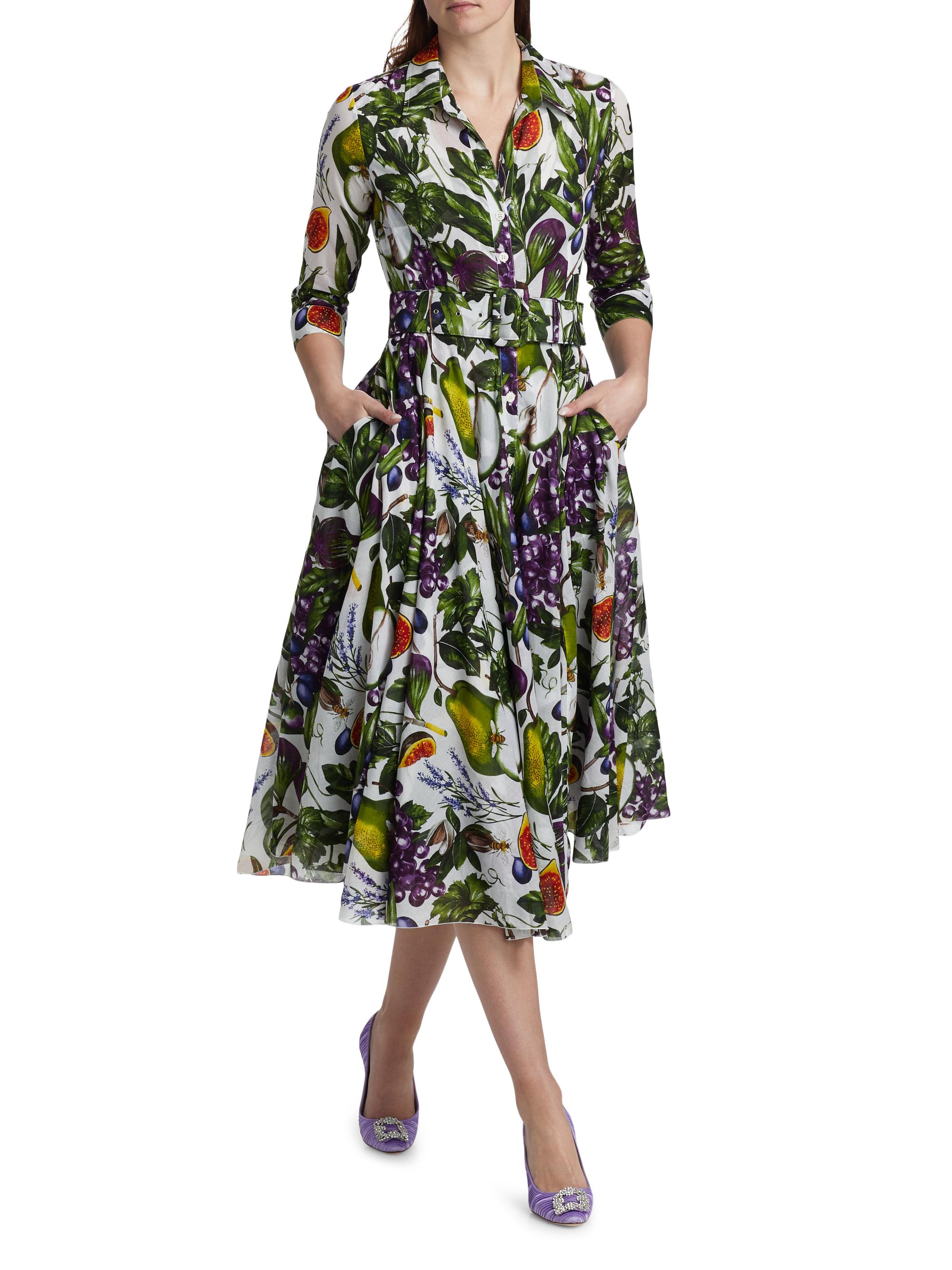 Samantha Sung Women's Asher Fruit Farm Cotton Shirtdress - Fruit Farm White