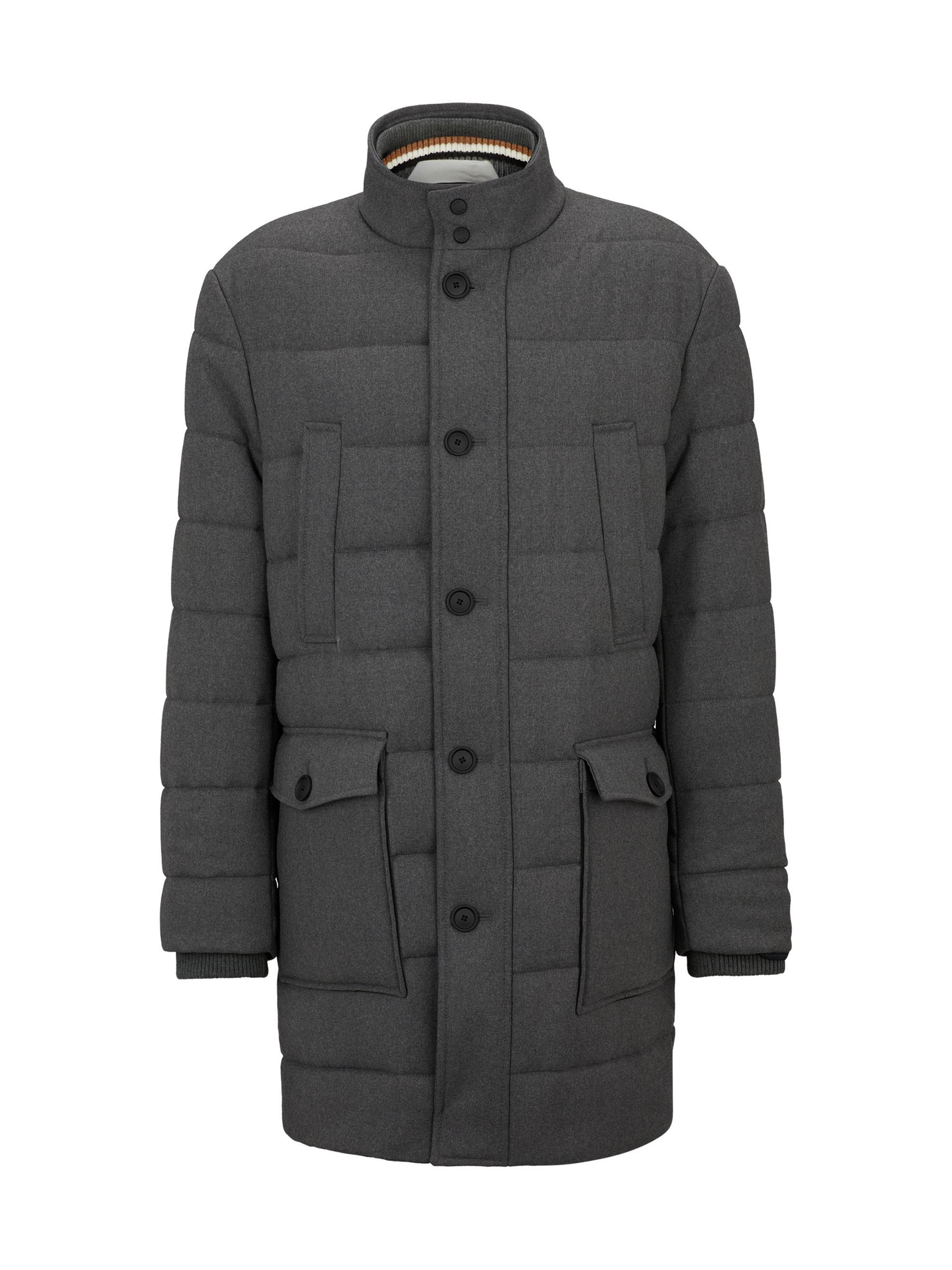 BOSS Men's Regular Fit Padded Coat in a Stretch Wool Blend - Grey