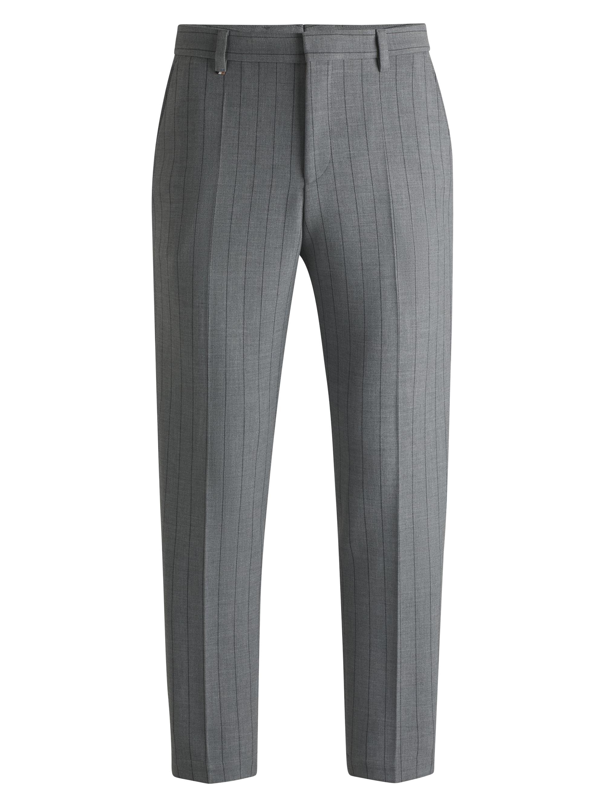 BOSS Men's Slim-Fit Trousers in Pinstripe Stretch Fabric - Grey