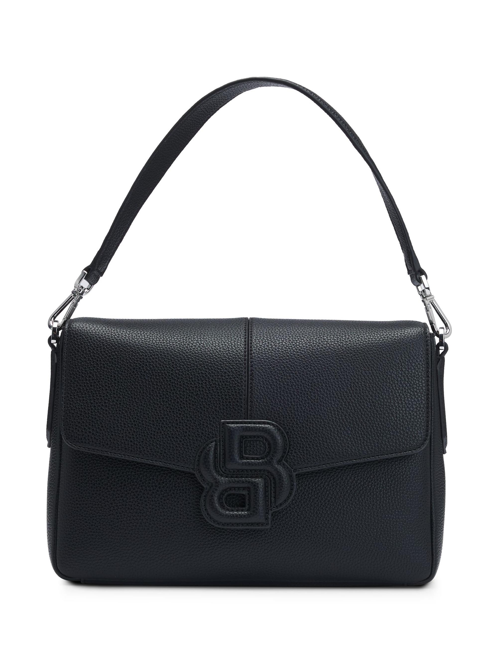 BOSS Women's Grained Faux-Leather Saddle Bag - Black