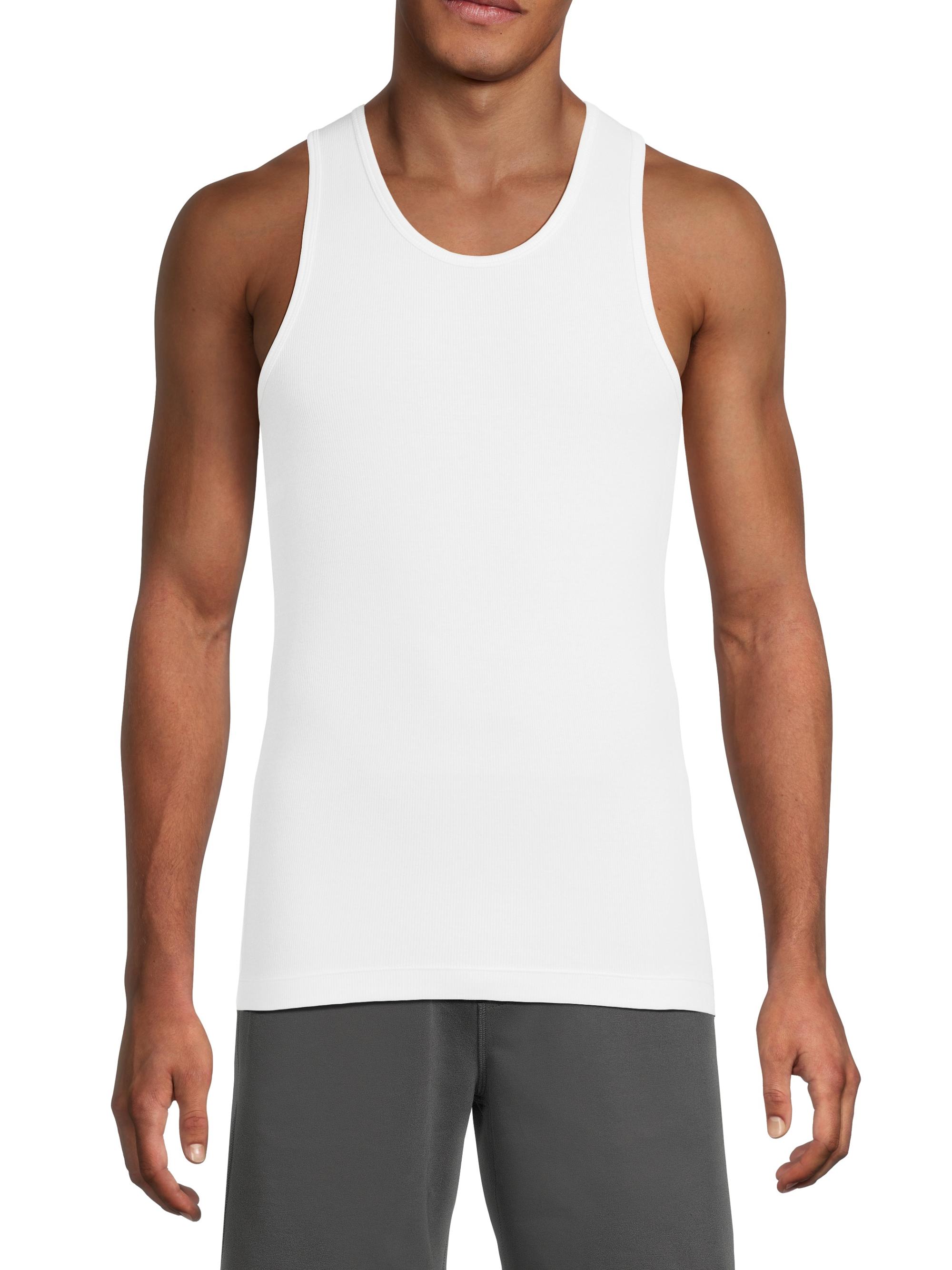 Mack Weldon Men's 3-Pack Ribbed Jersey Slim-Fit Tank Set - Bright White - side view in Bright white
