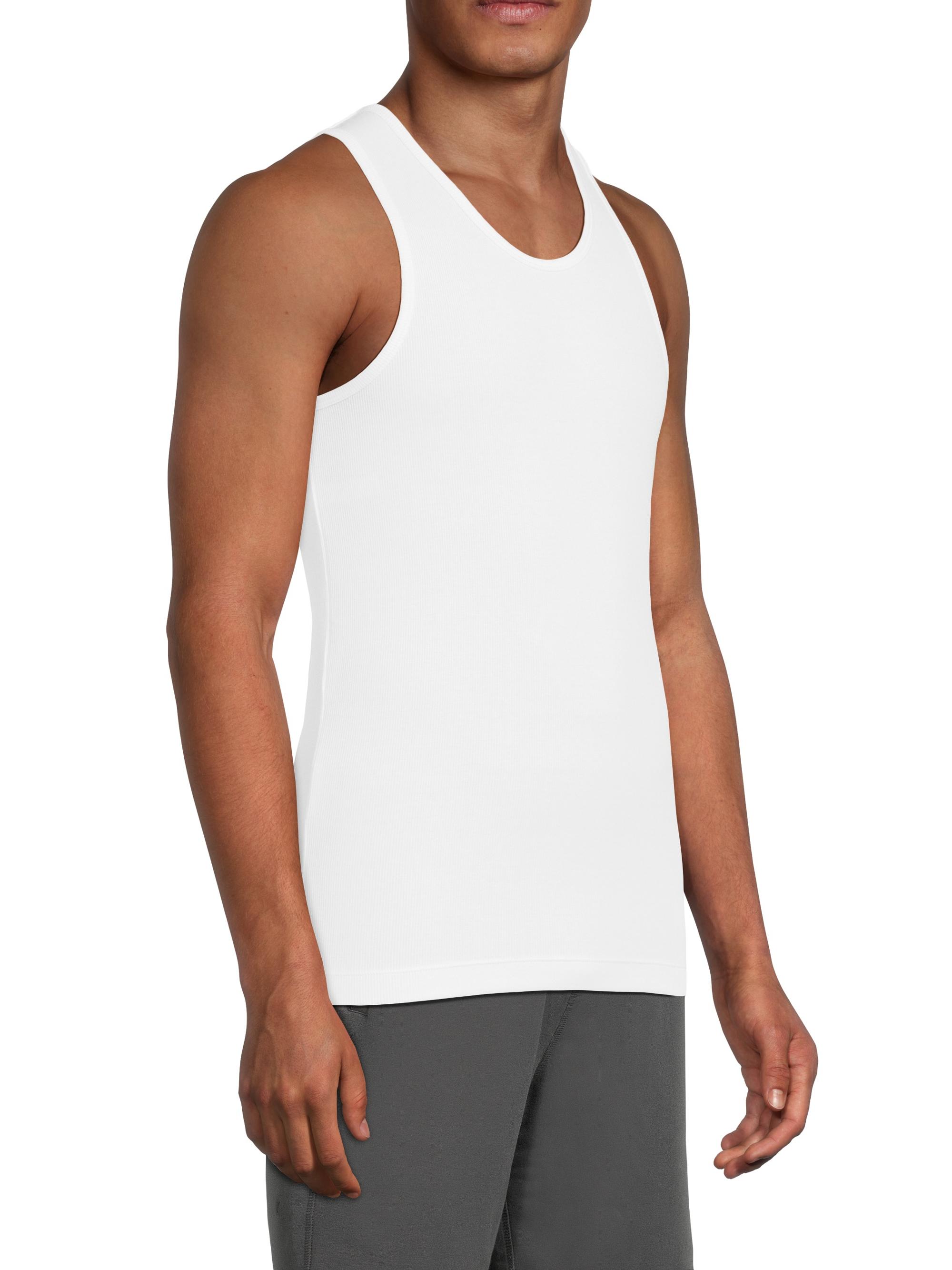 Mack Weldon Men's 3-Pack Ribbed Jersey Slim-Fit Tank Set - Bright White - detail view in Bright white