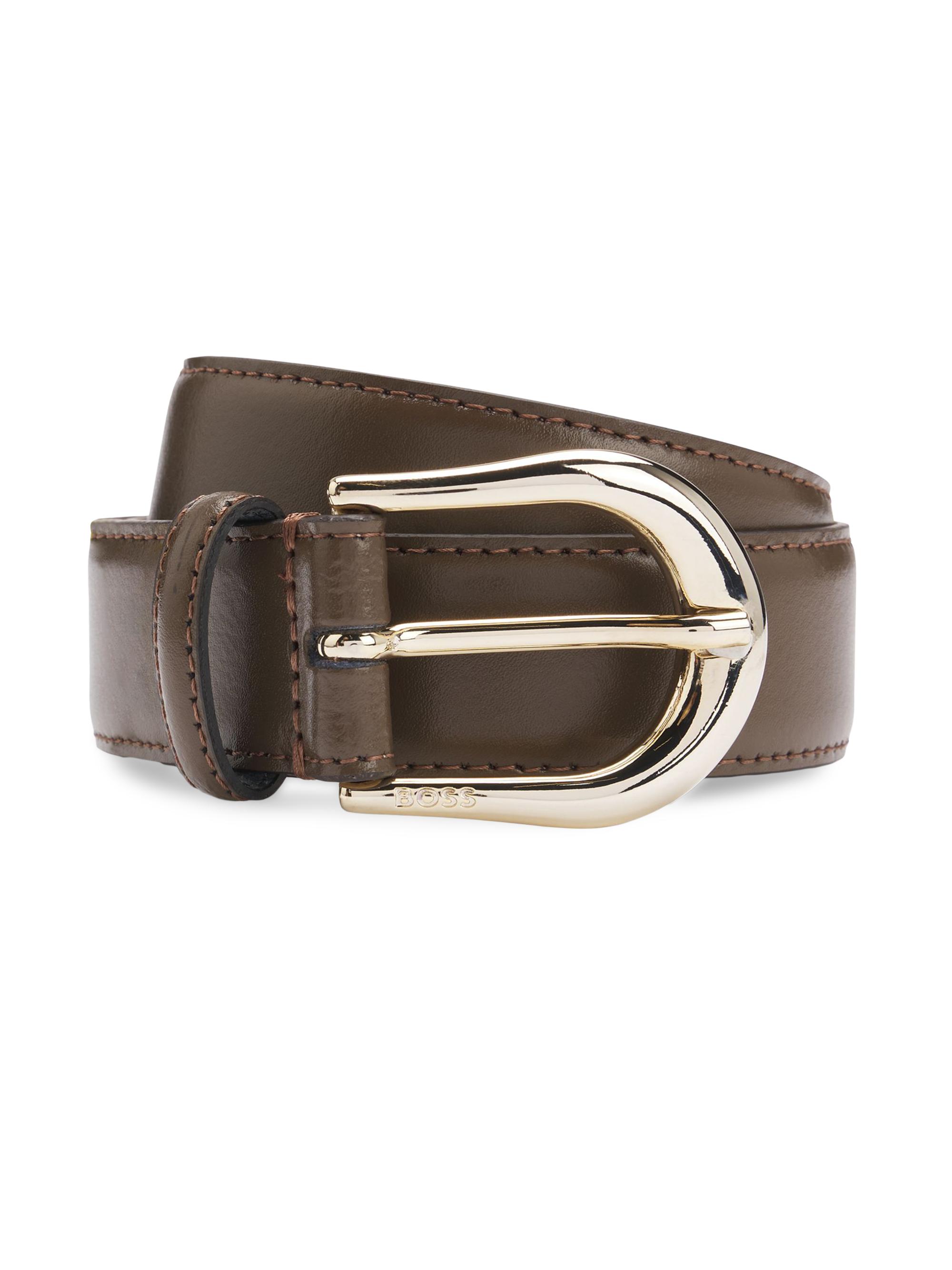BOSS Women's Italian-Leather Belt with Logo Buckle - Brown