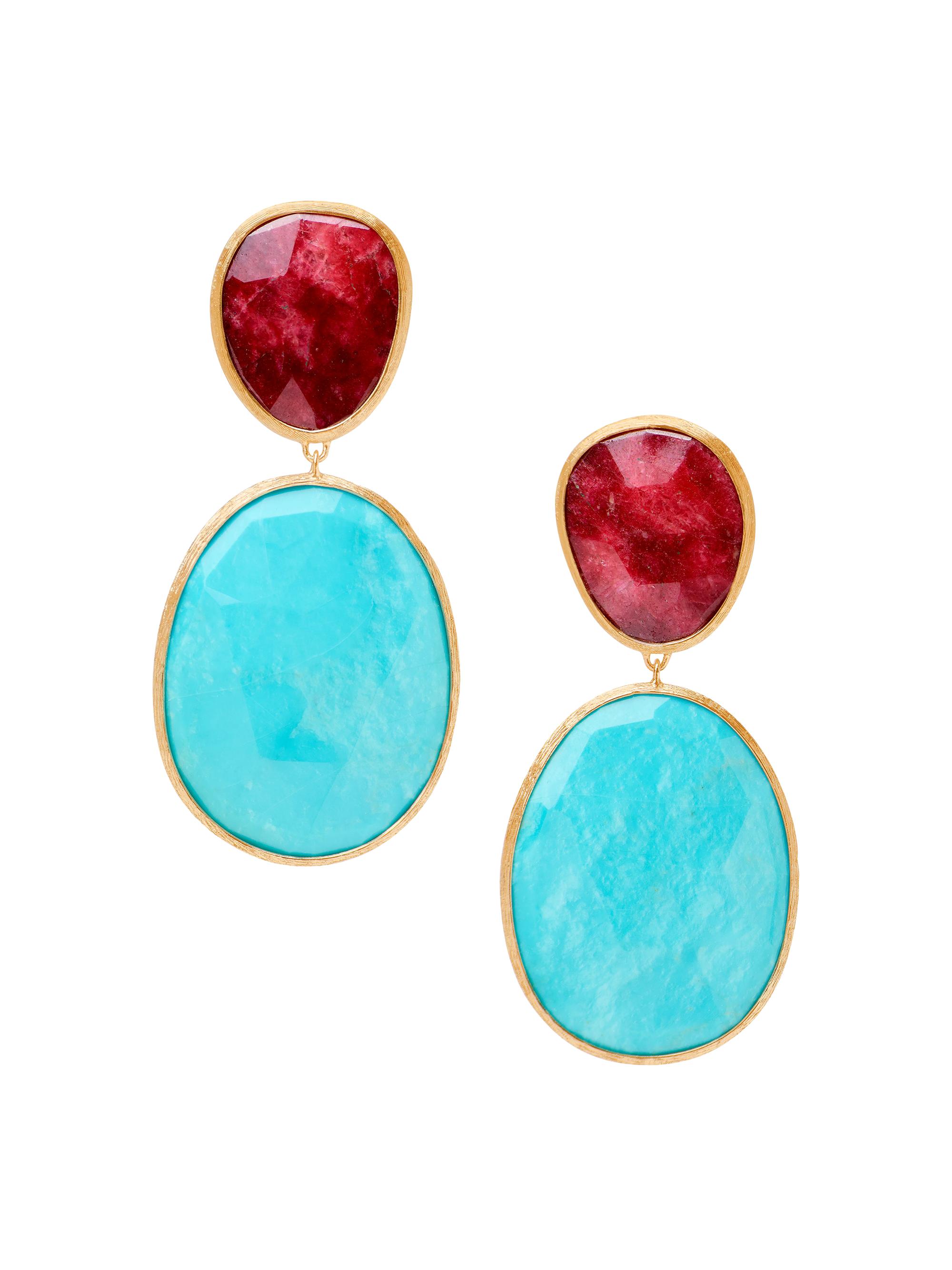 Marco Bicego Women's Lunaria Color 18K Yellow Gold, Thulite & Turquoise Double Drop Earrings - Yellow Gold