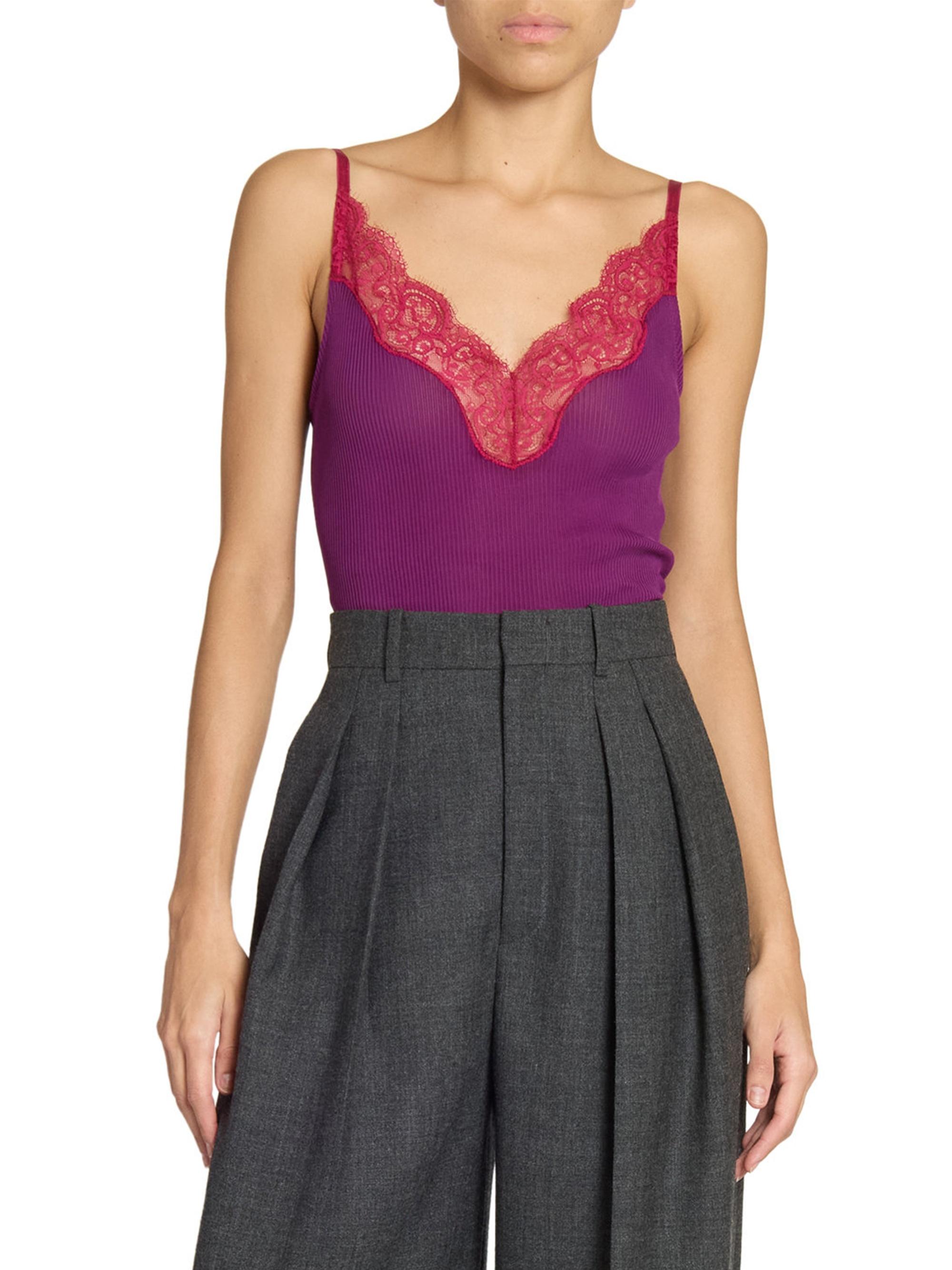 Lace Tank Top in Ribbed Silk Jersey