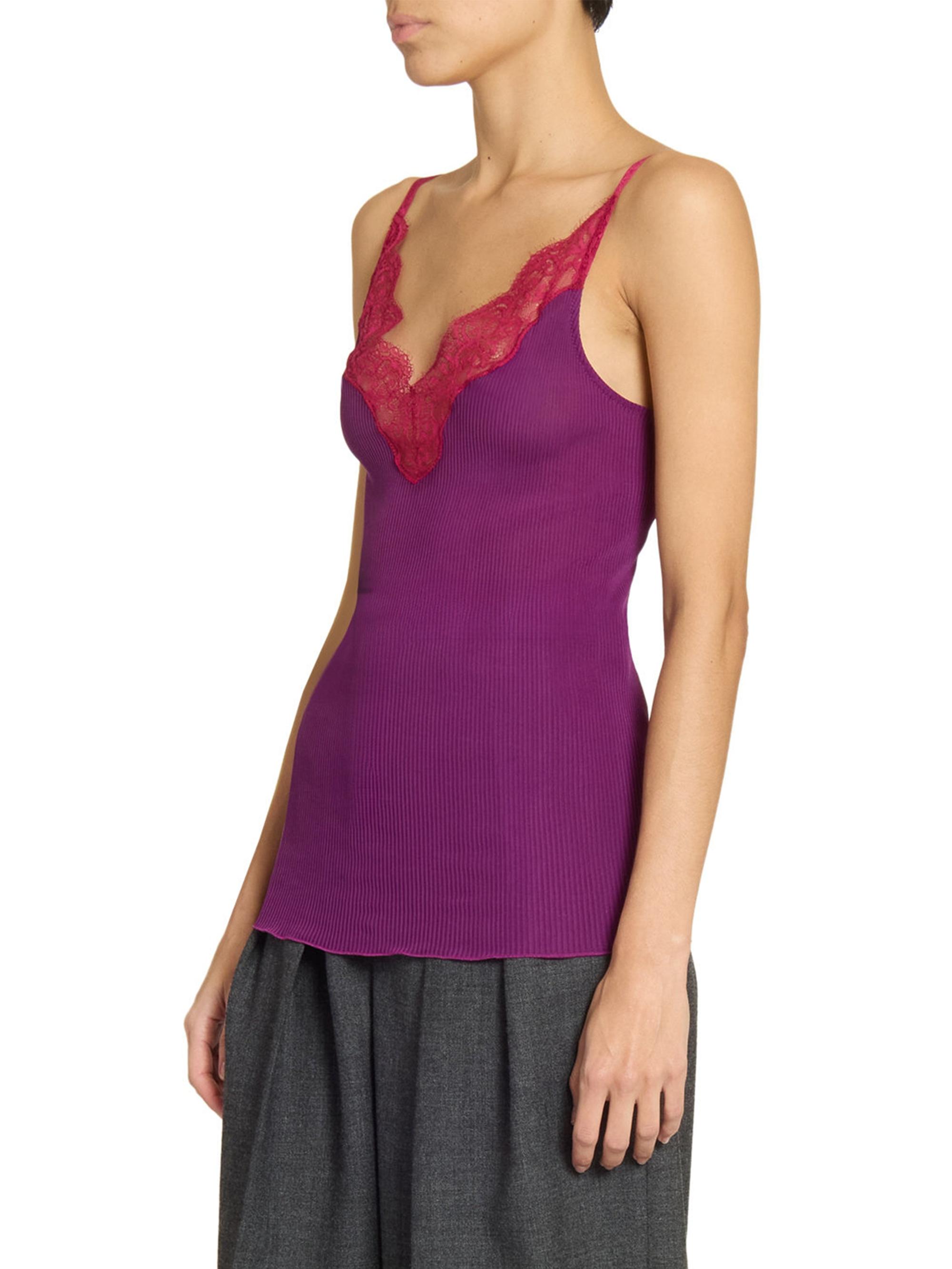 Lace Tank Top in Ribbed Silk Jersey