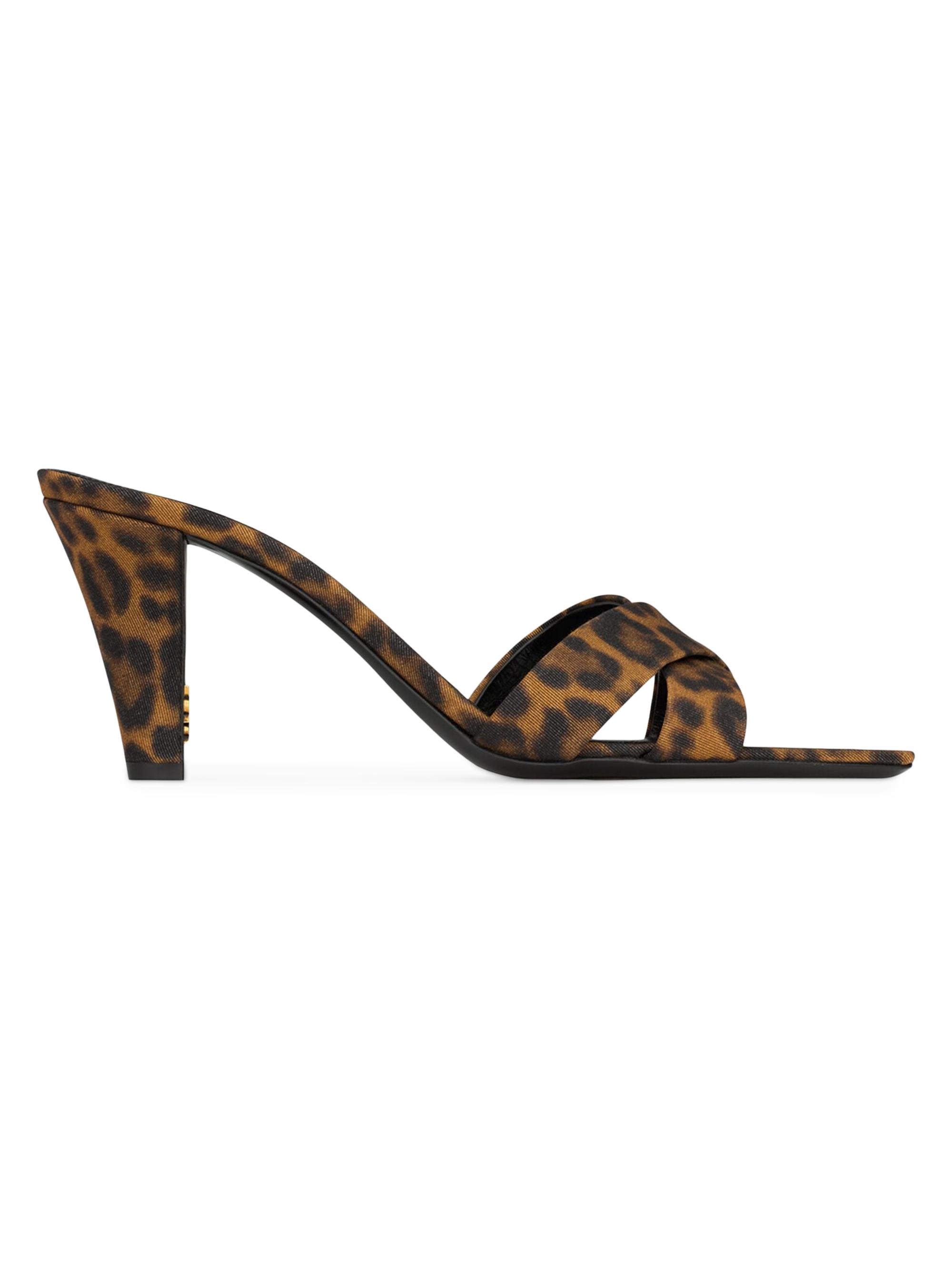 Saint Laurent Women's Jill Mules in Leopard Grosgrain - Manto Naturale