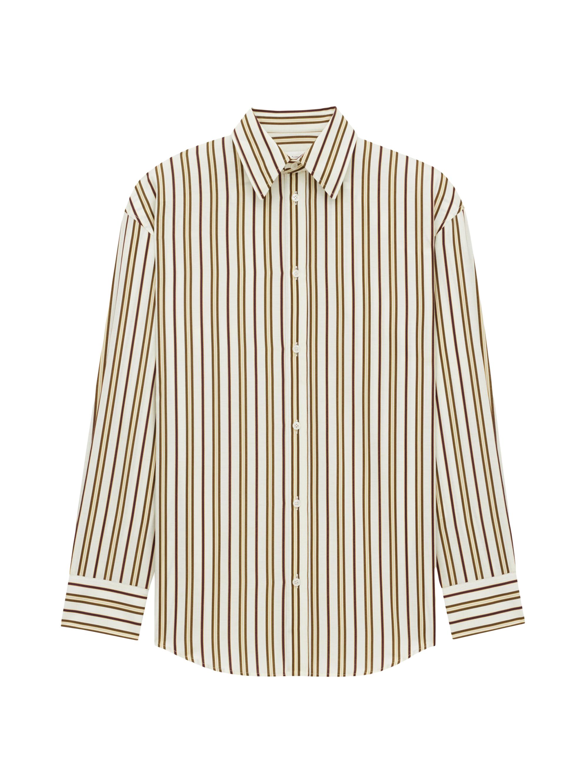 Saint Laurent Women's Cassandre Shirt in Striped Cotton Poplin - Bordeaux Kaki