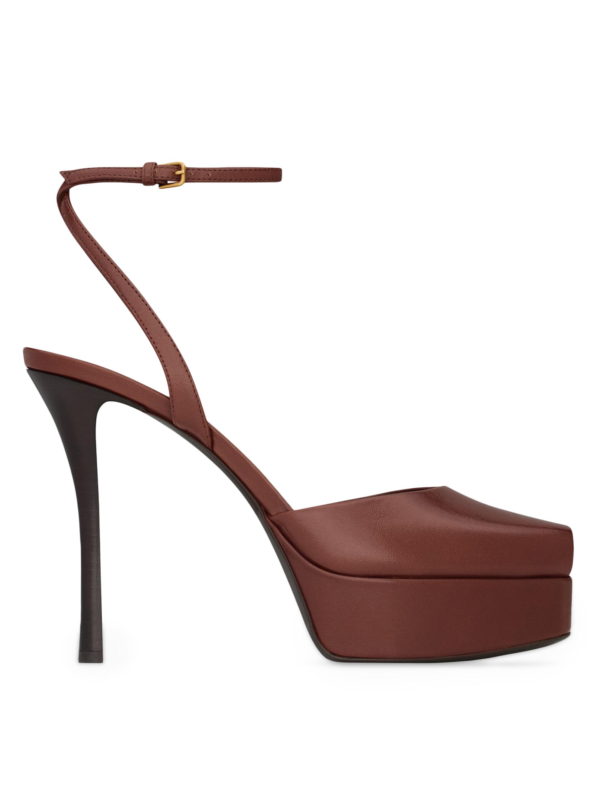Saint Laurent Women's La Scandale Platform Sandals in Smooth Leather - Aesthetic Brown