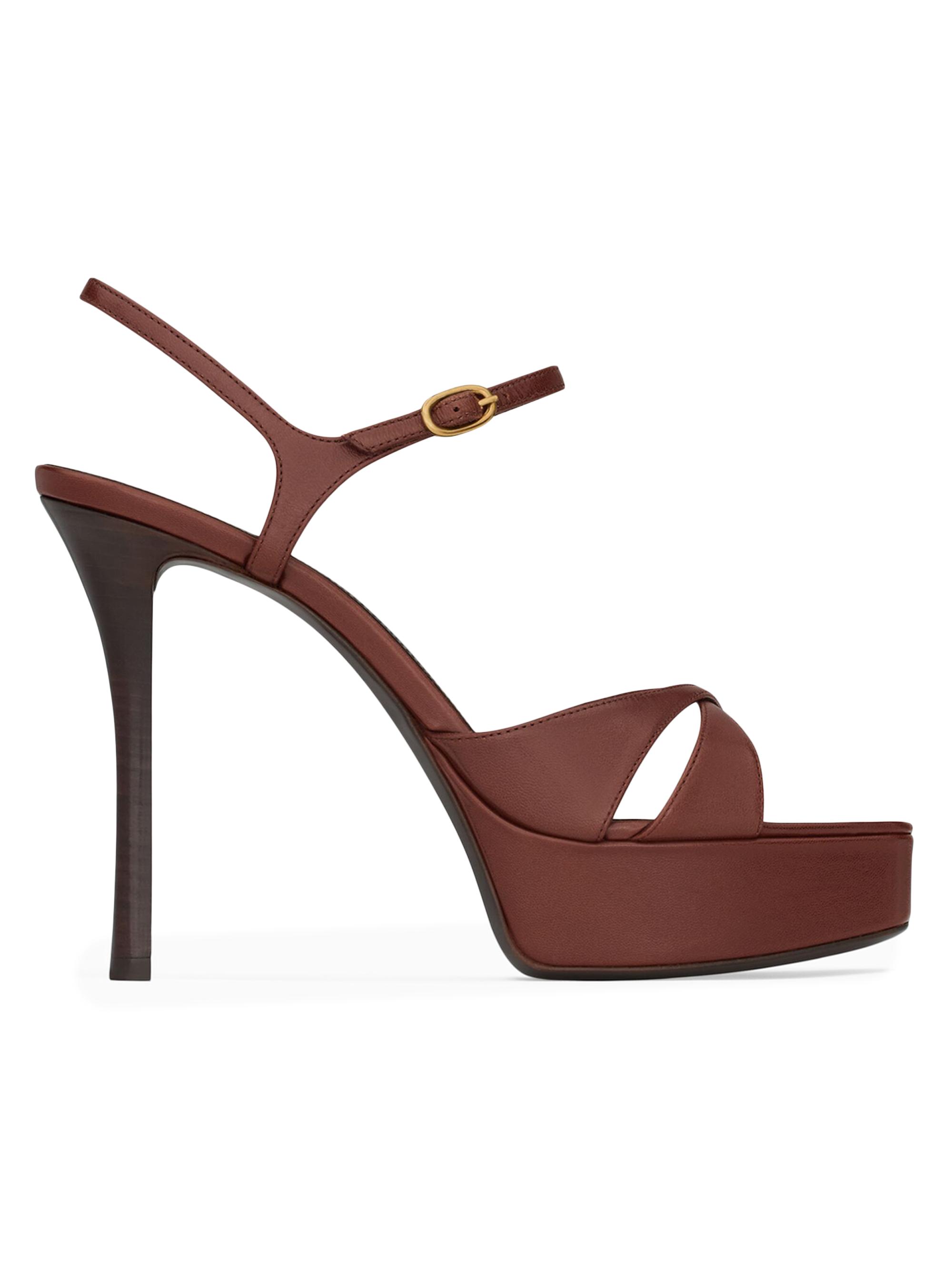 Saint Laurent Women's Debbie Platform Sandals in Smooth Leather - Aesthetic Brown