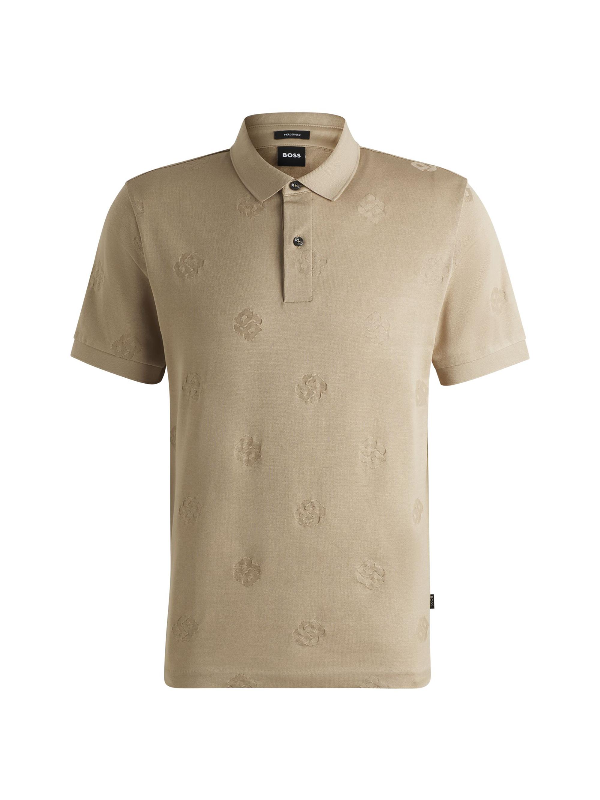 BOSS Men's Mercerized-Cotton Polo Shirt with Double B Monograms - Light Beige