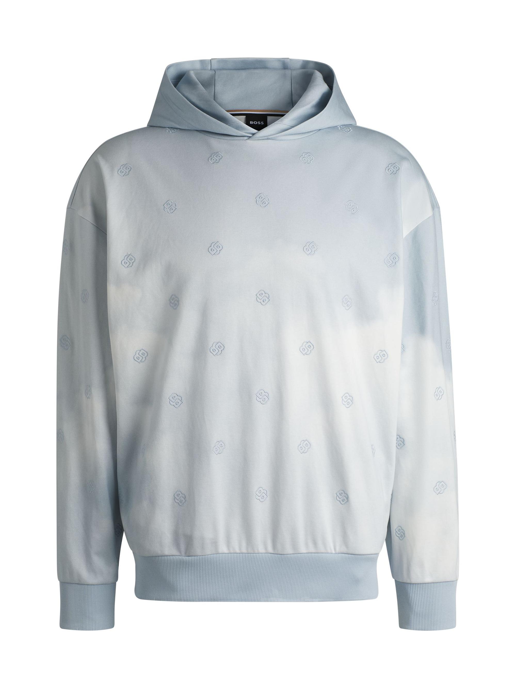 BOSS Men's Cloud-Artwork Hoodie with Double B Monograms - Light Blue