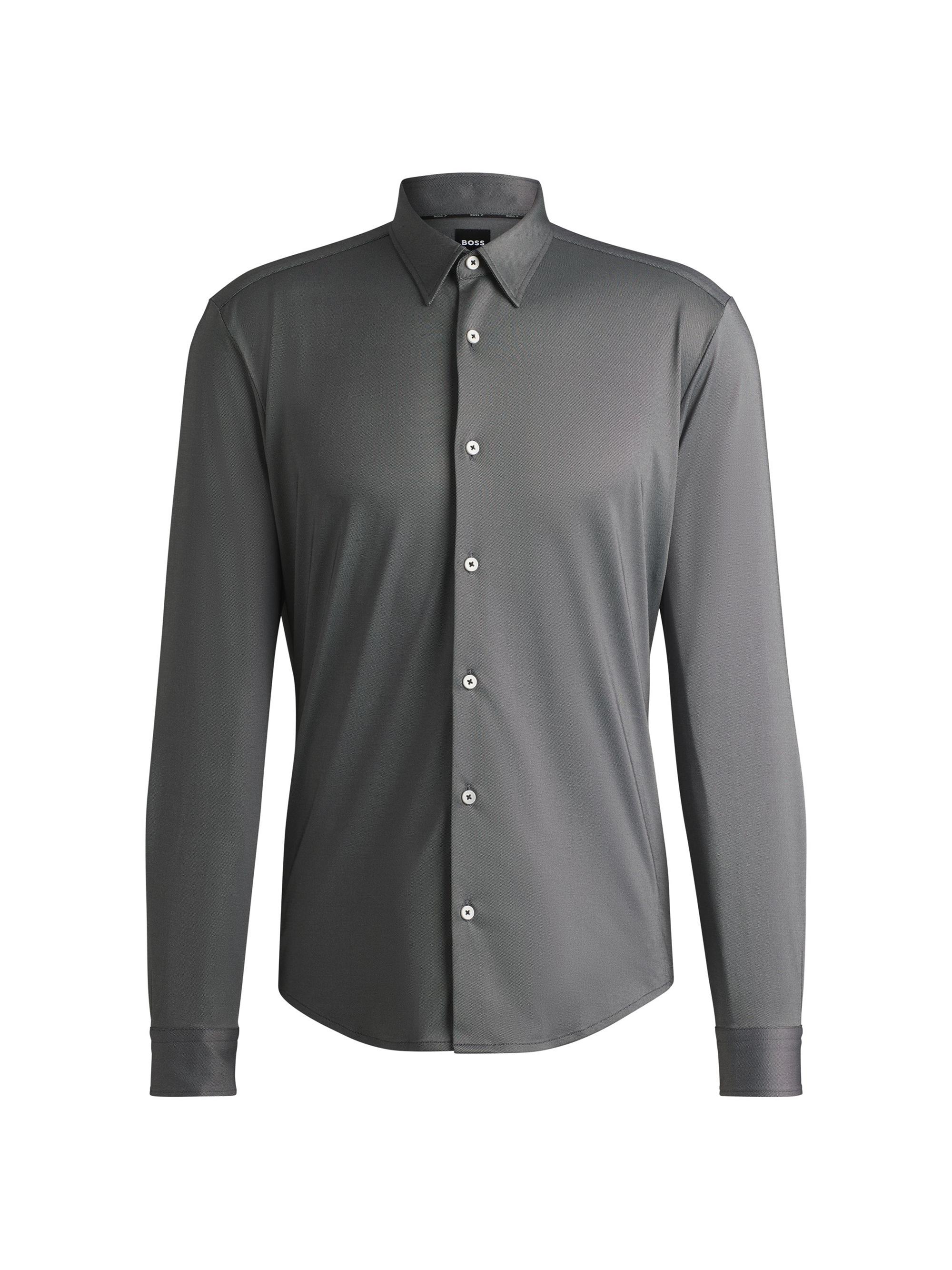 BOSS Men's Slim-Fit Shirt in Performance-Stretch Structured Fabric - Grey