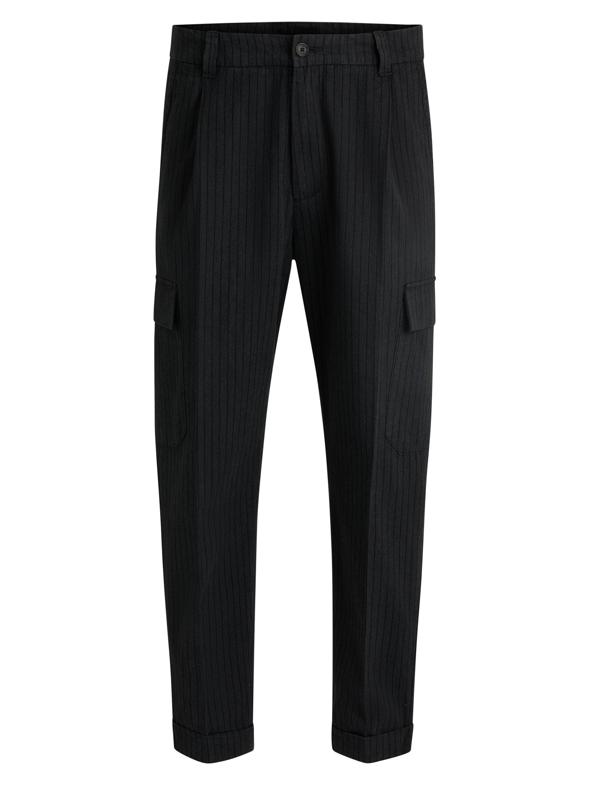 BOSS Men's Tapered-Fit Trousers in Striped Brushed Cotton - Dark Gray