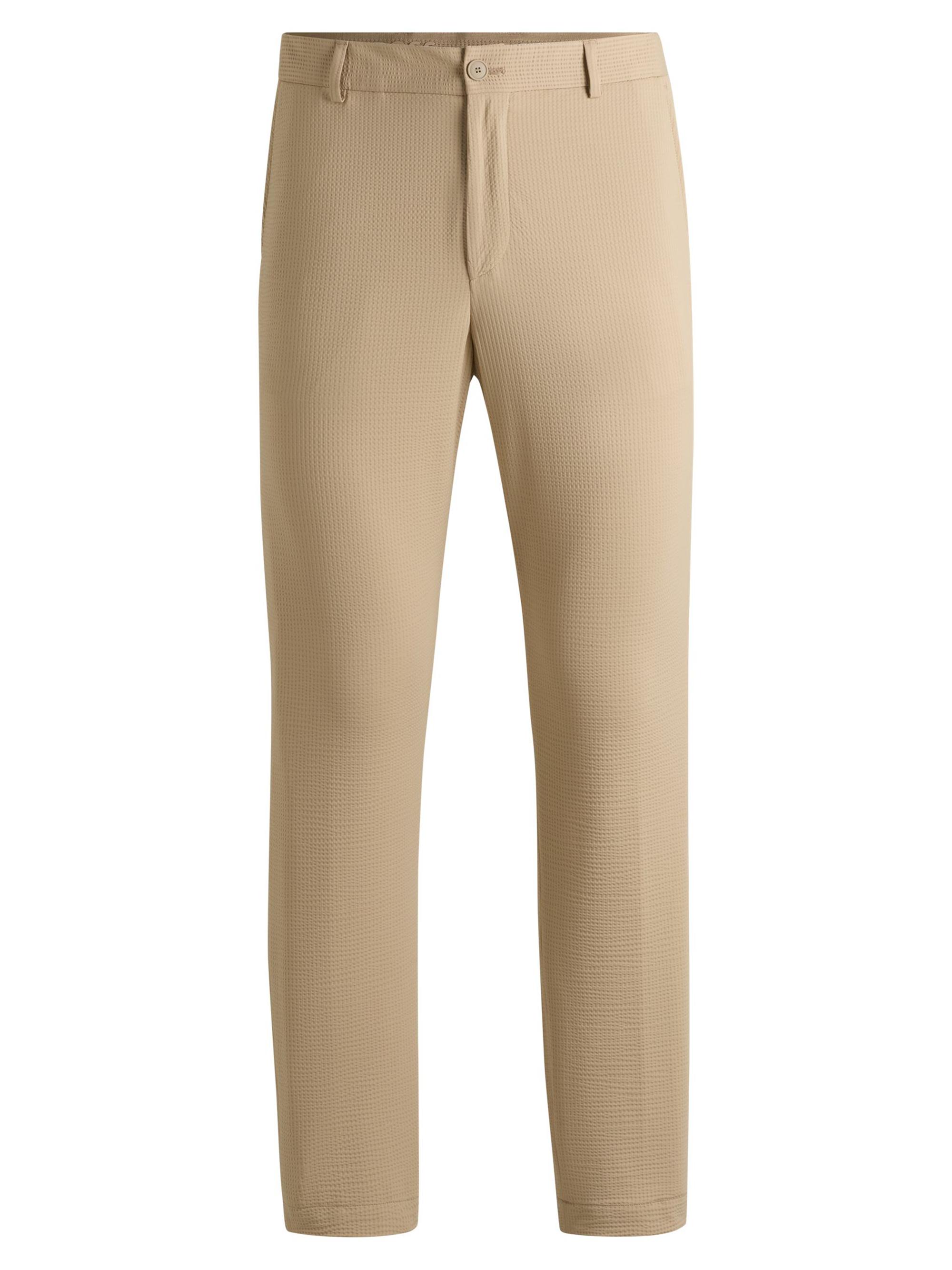 BOSS Men's Washable Formal Trousers in Stretch Seersucker Fabric - Light Beige