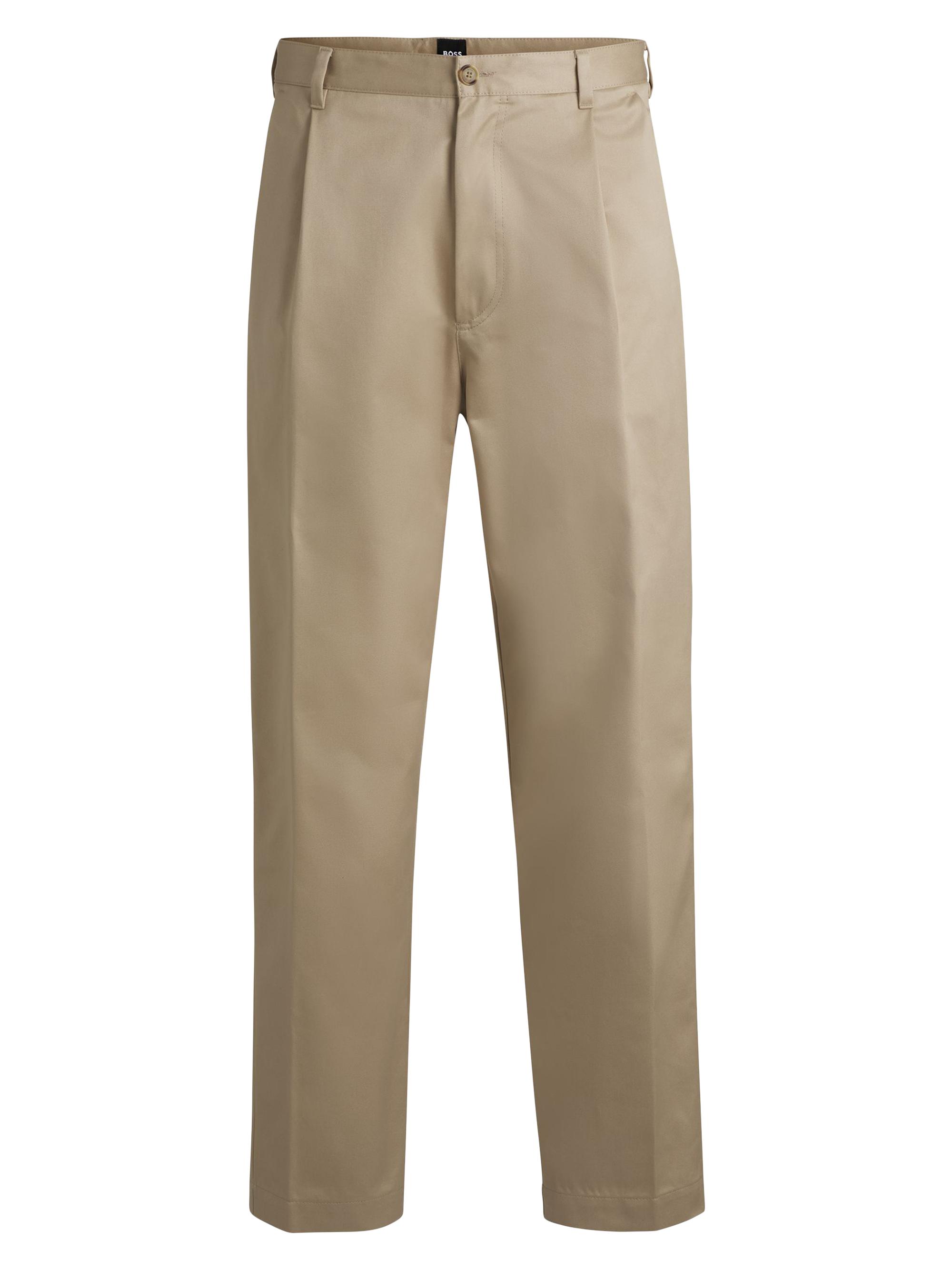 BOSS Men's Relaxed-Fit Trousers in Cotton Twill - Light Beige