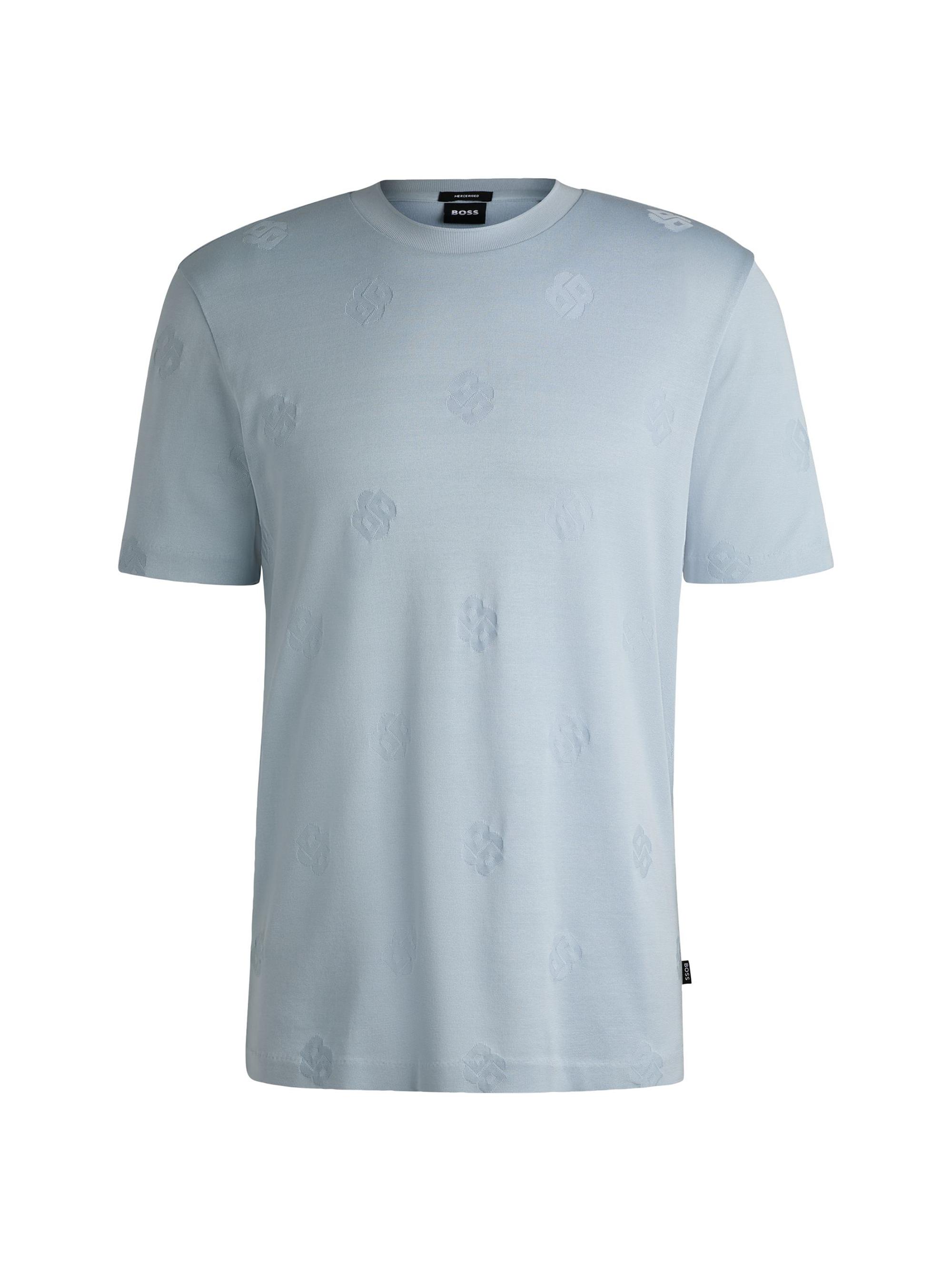 BOSS Men's Mercerized-Cotton T-Shirt with Double B Monograms - Light Blue