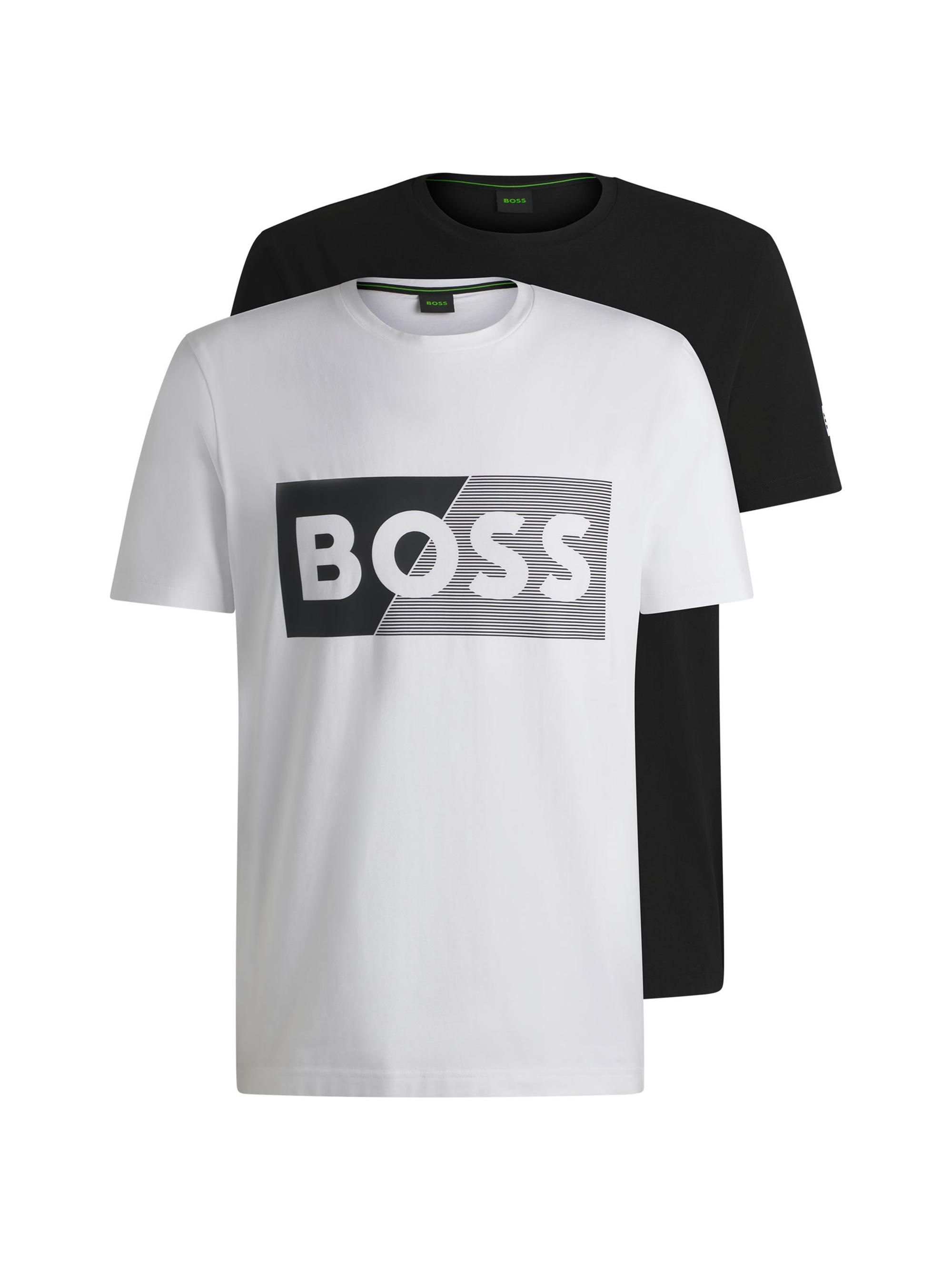 BOSS Men's Two-Pack of Stretch-Cotton T-Shirts with Logo Artwork - Patterned Green