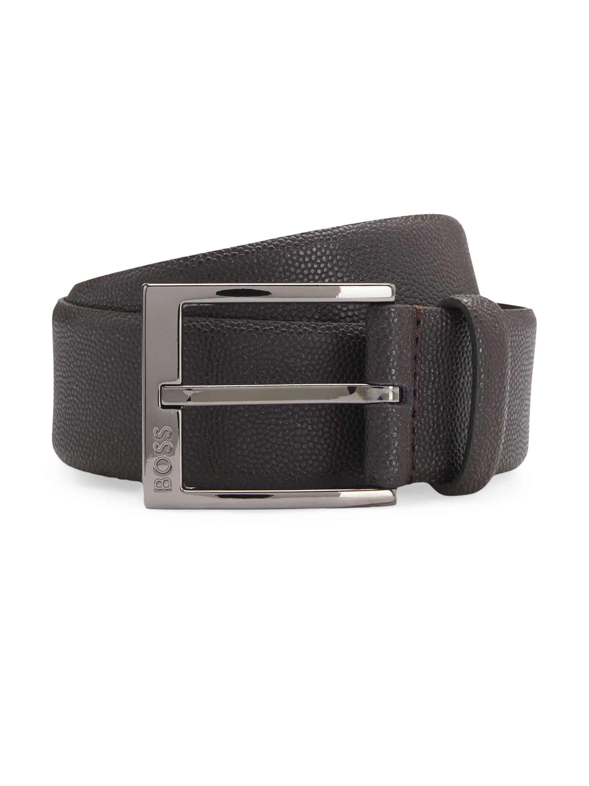 BOSS Men's Italian-Leather Belt with Branded Buckle - Brown