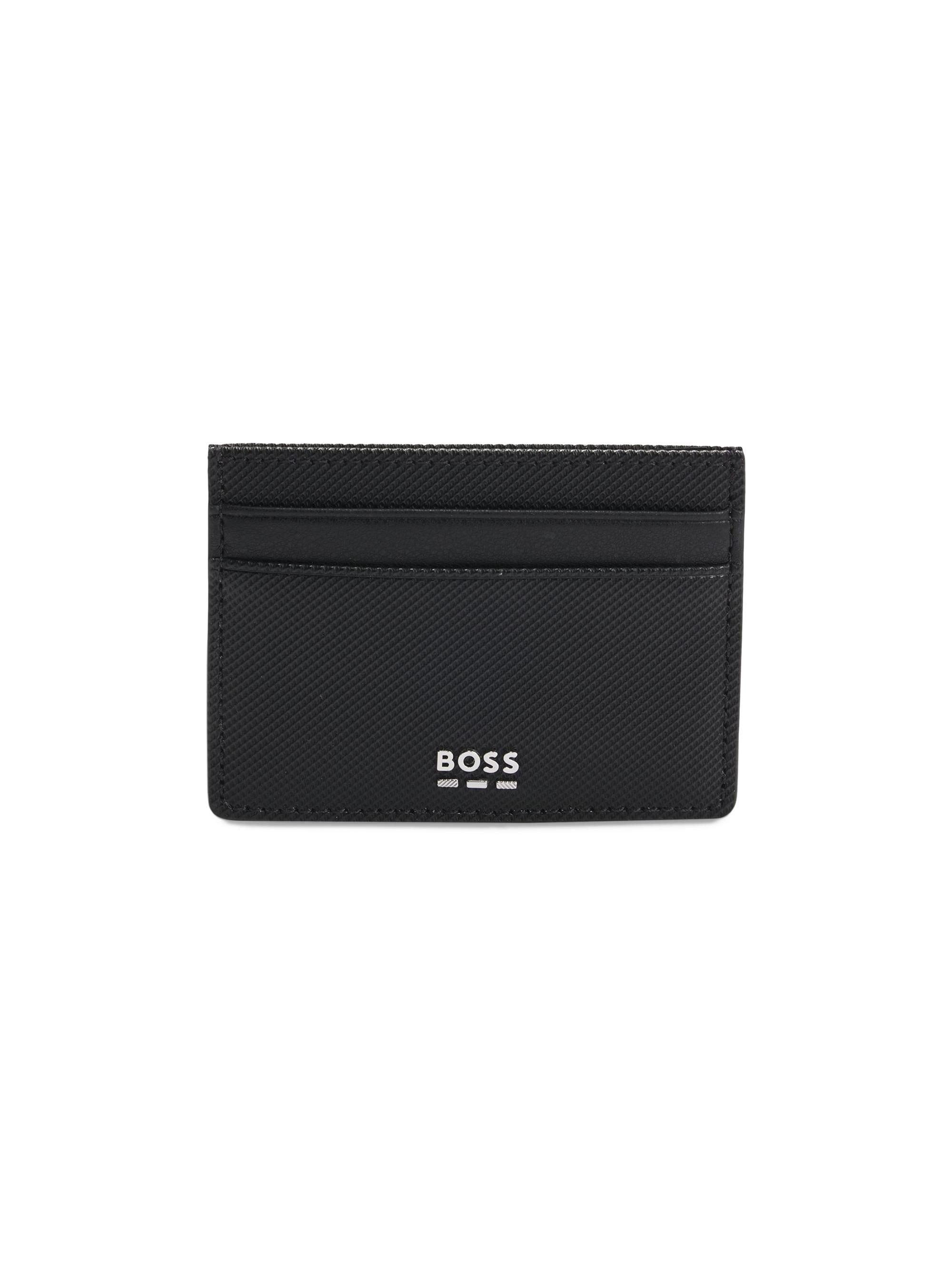 BOSS Men's Textured Card Holder with Hardware Trims - Black