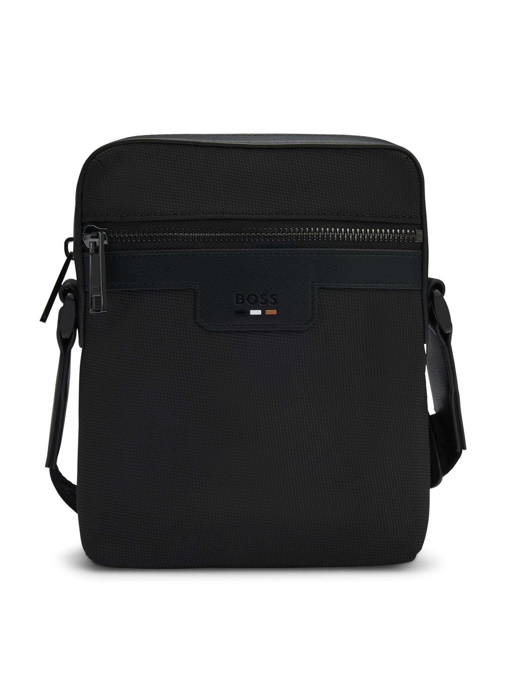 BOSS Men's Structured Reporter Bag with Signature Trims - Black