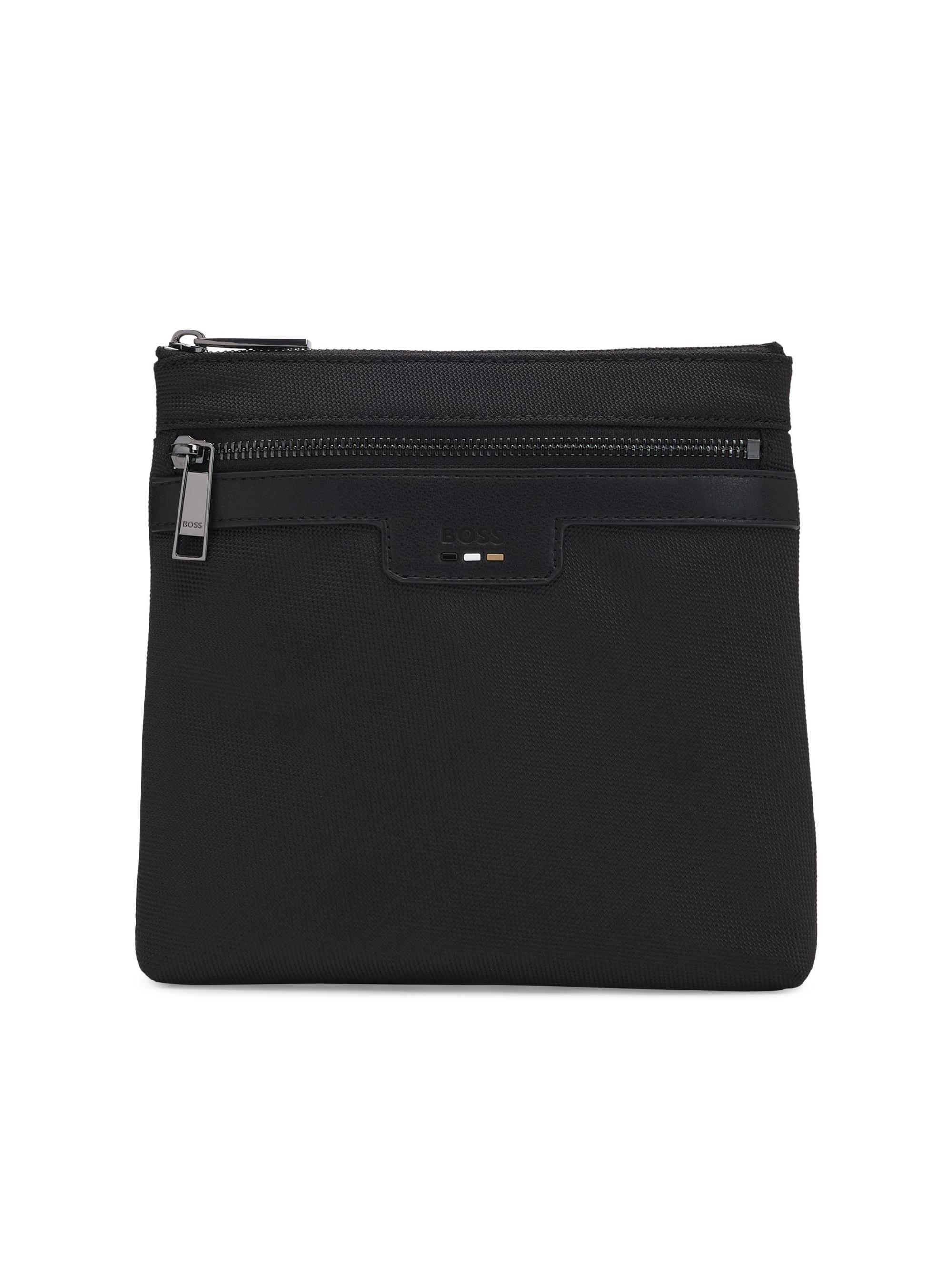 BOSS Men's Structured Envelope Bag with Signature Trims - Black